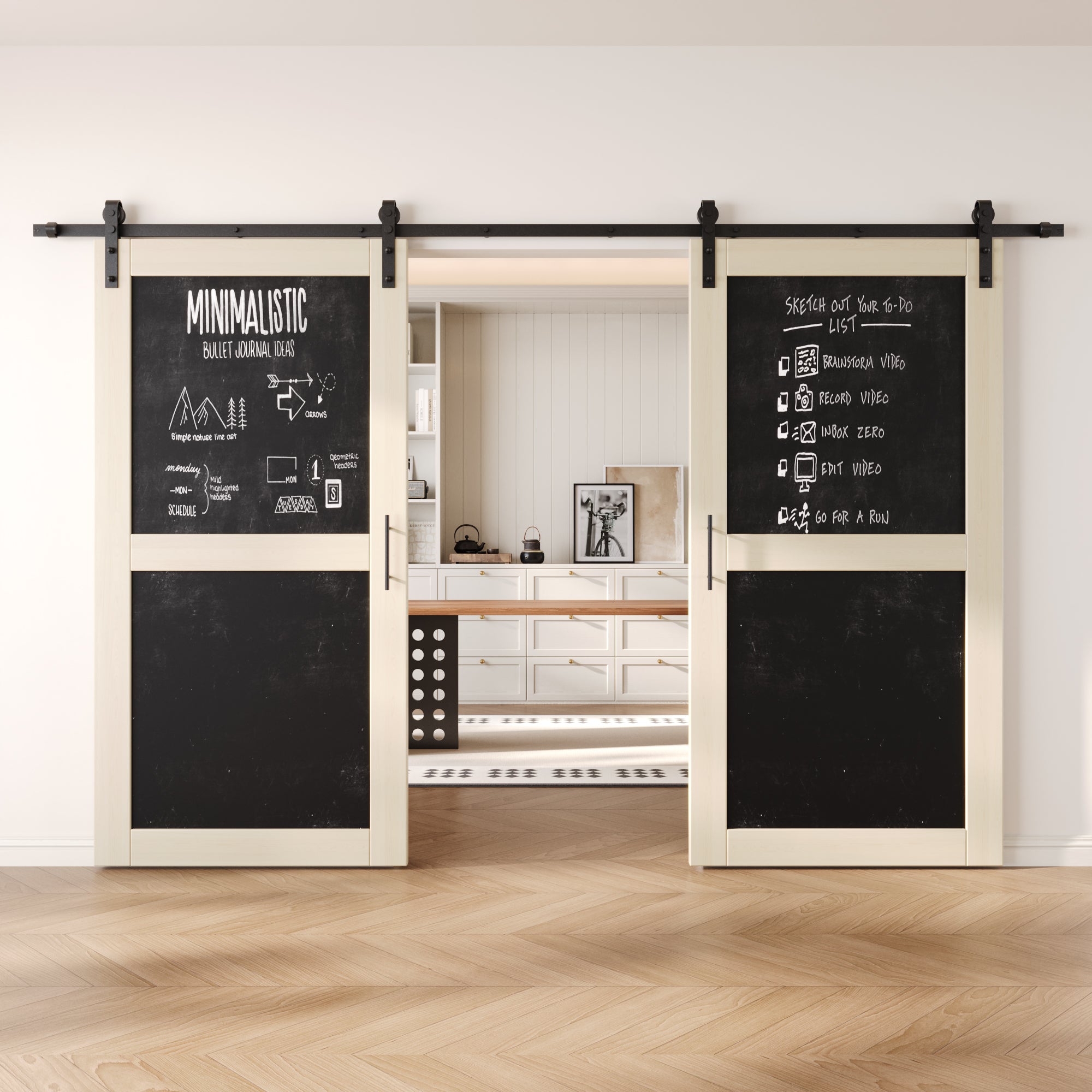 80" Height Tinsmith Gray Chalkboard Design Double Unassembled & Finished Pine Wood Barn Doors with Non-Bypass Installation Hardware Kit (Interior Use Only)