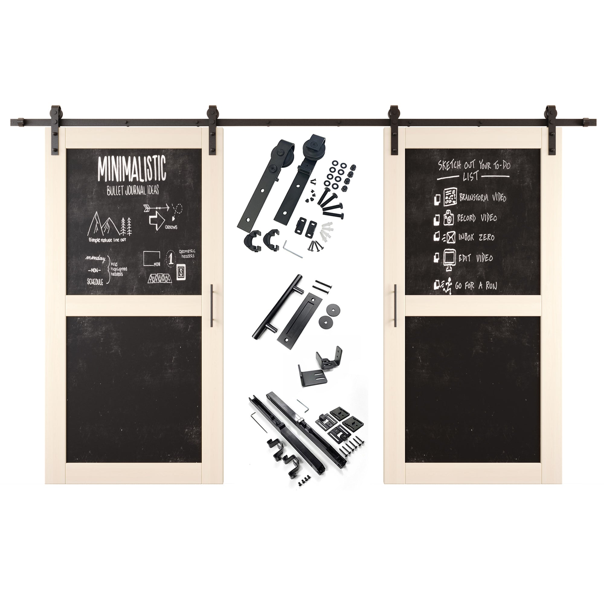 80" Height Tinsmith Gray Chalkboard Design Double Unassembled & Finished Pine Wood Barn Doors with Non-Bypass Installation Hardware Kit (Interior Use Only)