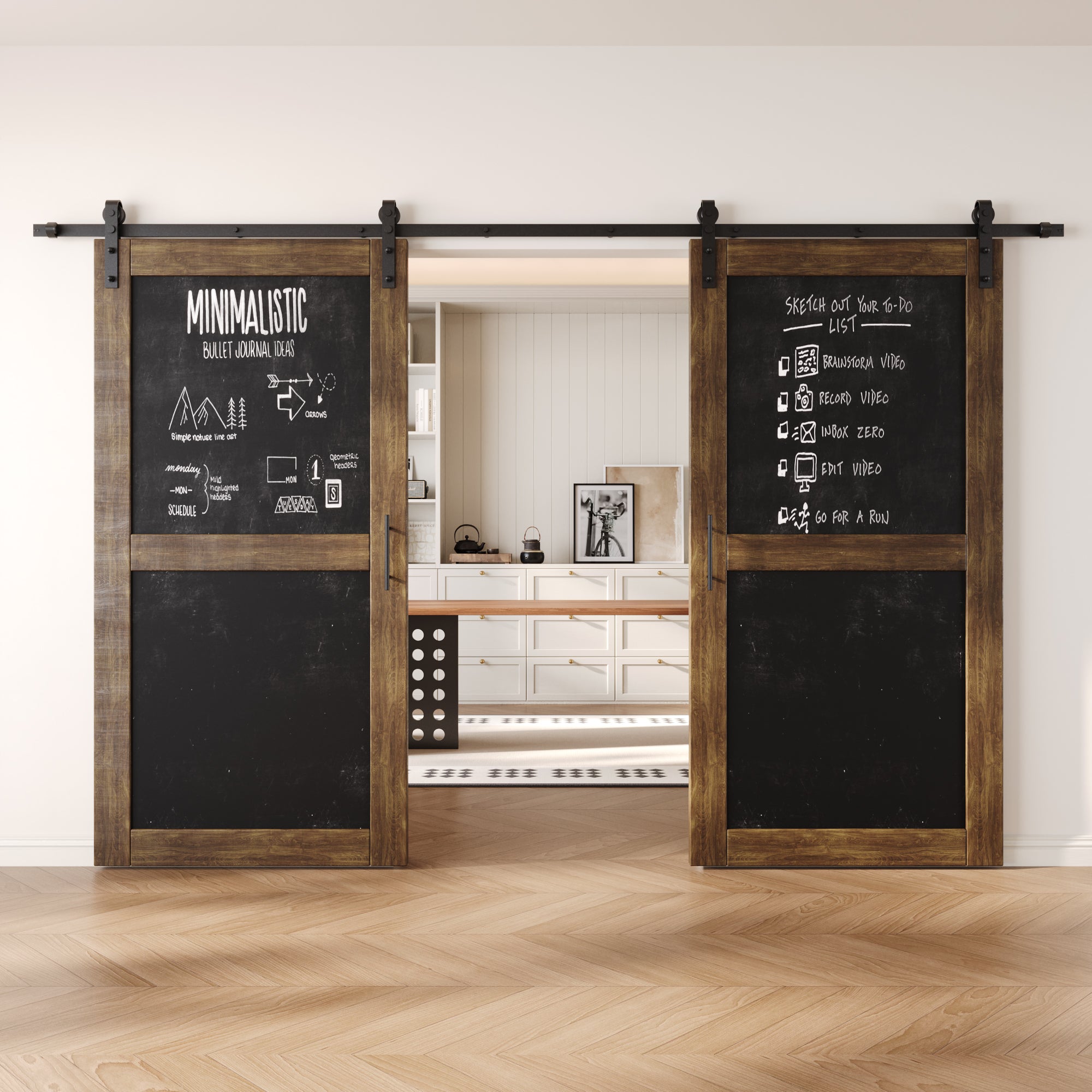 80" Height Dark Walnut Chalkboard Design Double Unassembled & Finished Pine Wood Barn Doors with Non-Bypass Installation Hardware Kit (Interior Use Only)