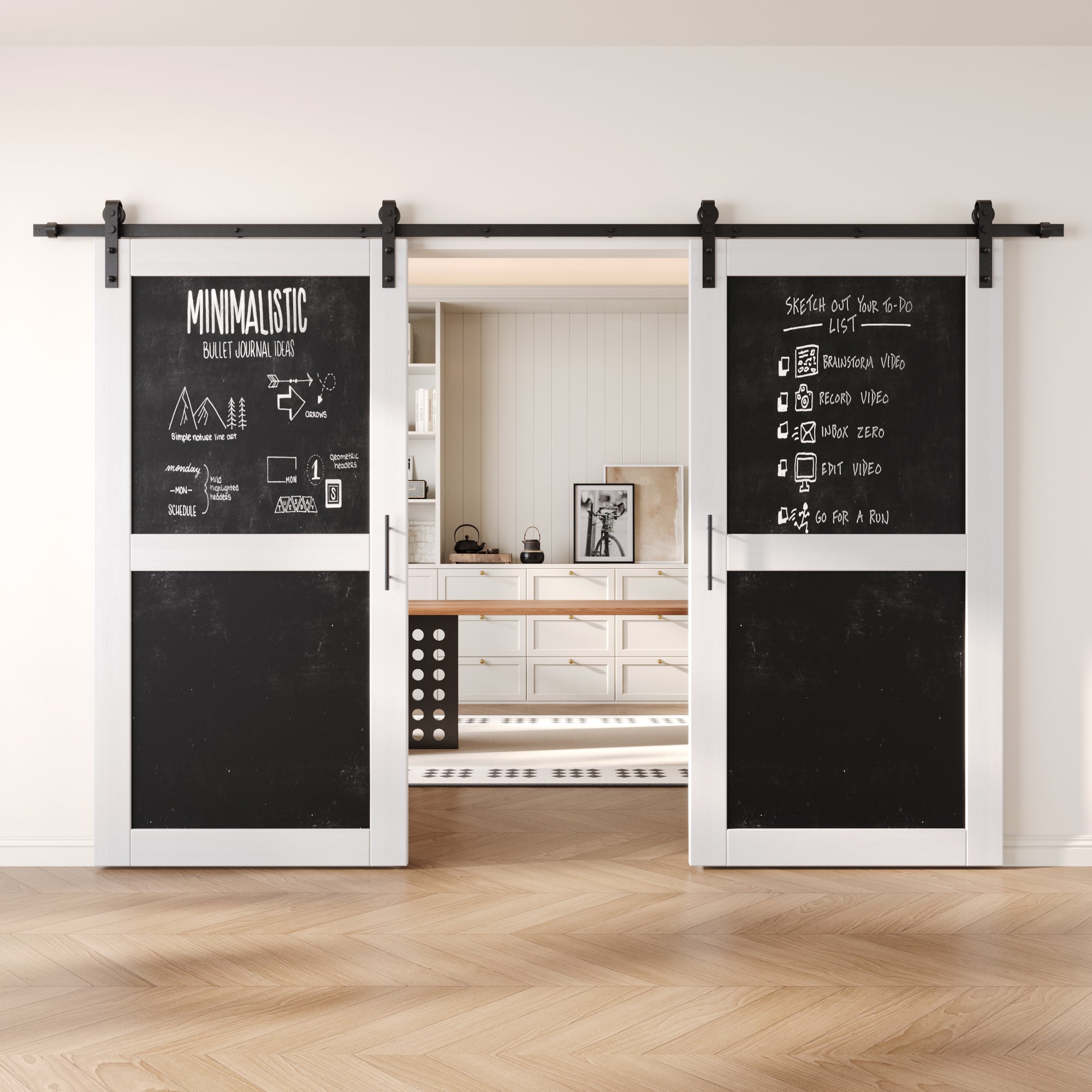 80" Height White Chalkboard Design Double Unassembled & Finished Pine Wood Barn Doors with Non-Bypass Installation Hardware Kit (Interior Use Only)
