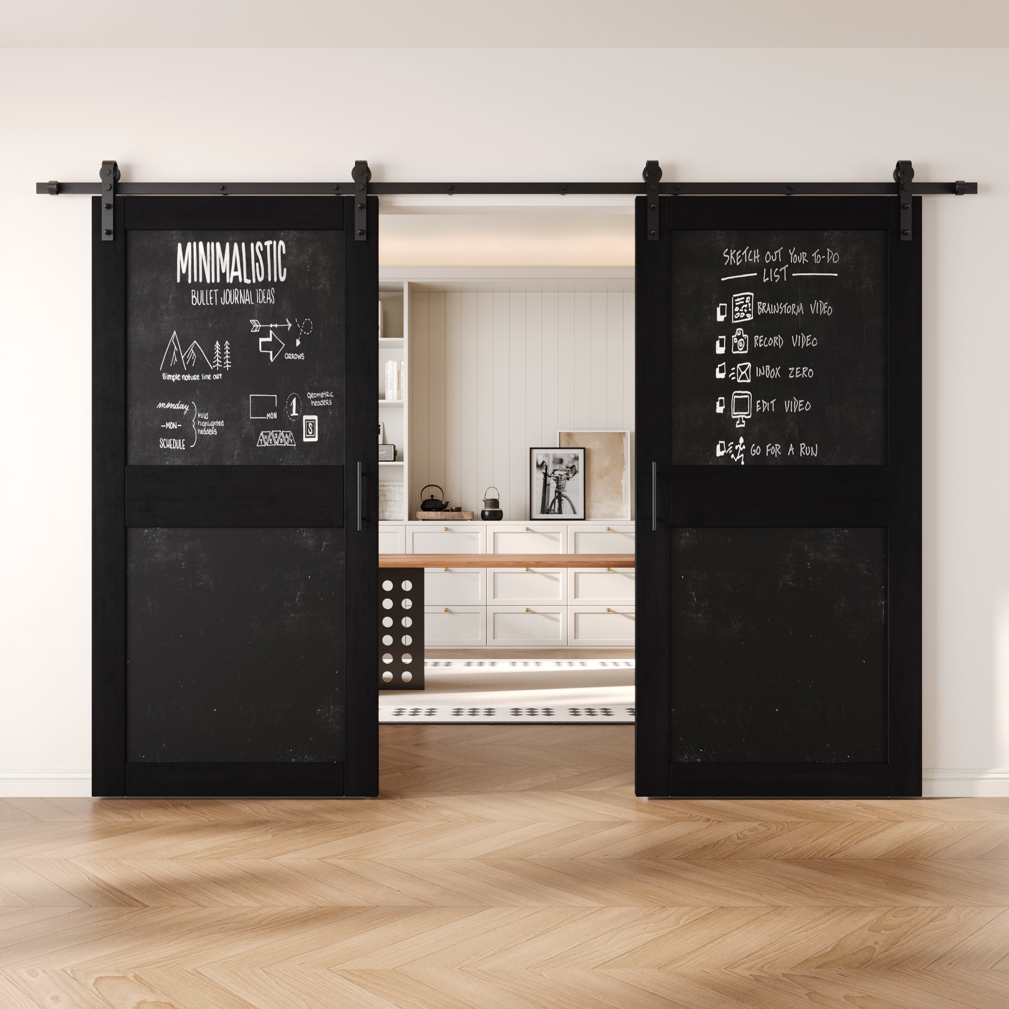 84" Height Black Chalkboard Design Double Unassembled & Finished Pine Wood Barn Doors with Non-Bypass Installation Hardware Kit (Interior Use Only)
