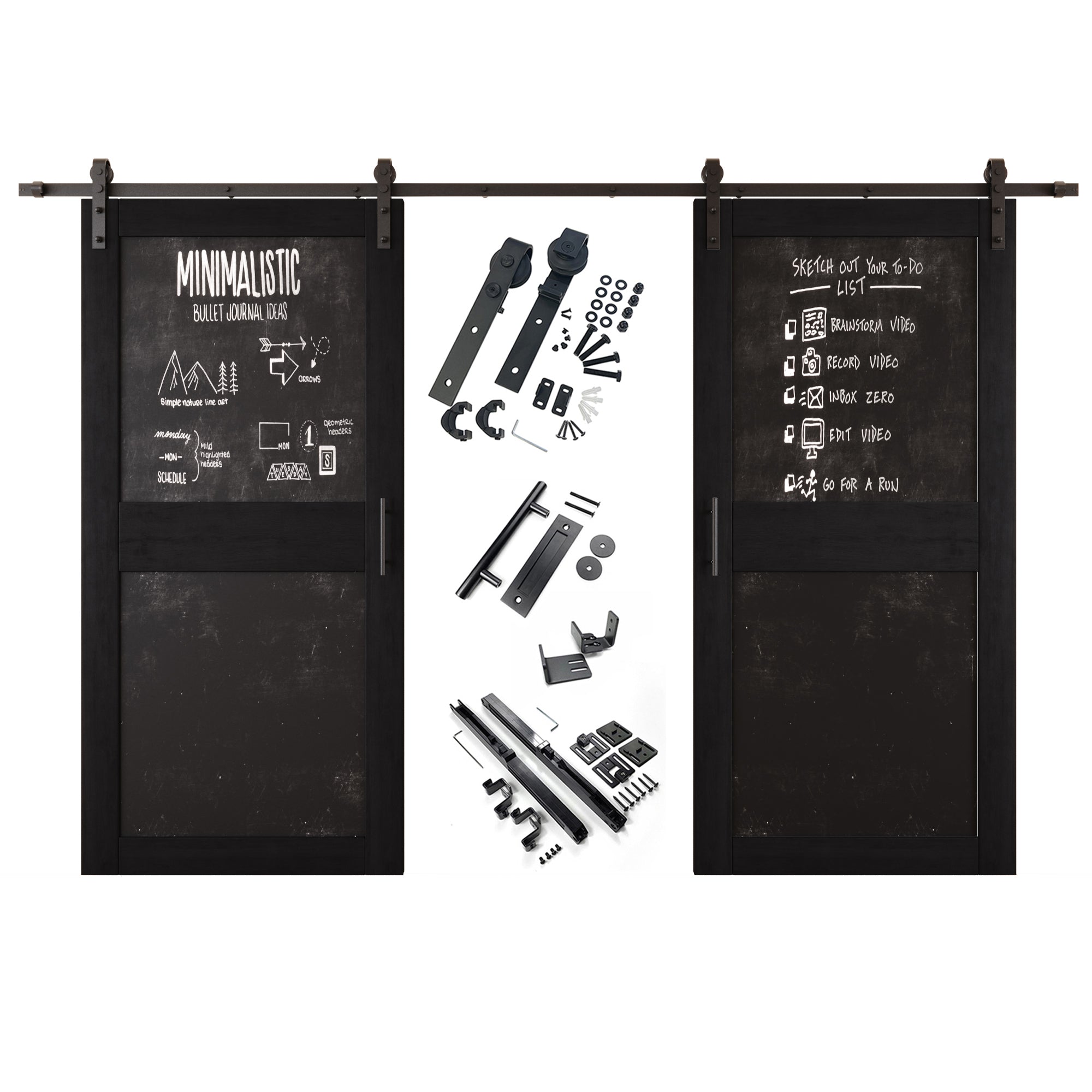 84" Height Black Chalkboard Design Double Unassembled & Finished Pine Wood Barn Doors with Non-Bypass Installation Hardware Kit (Interior Use Only)