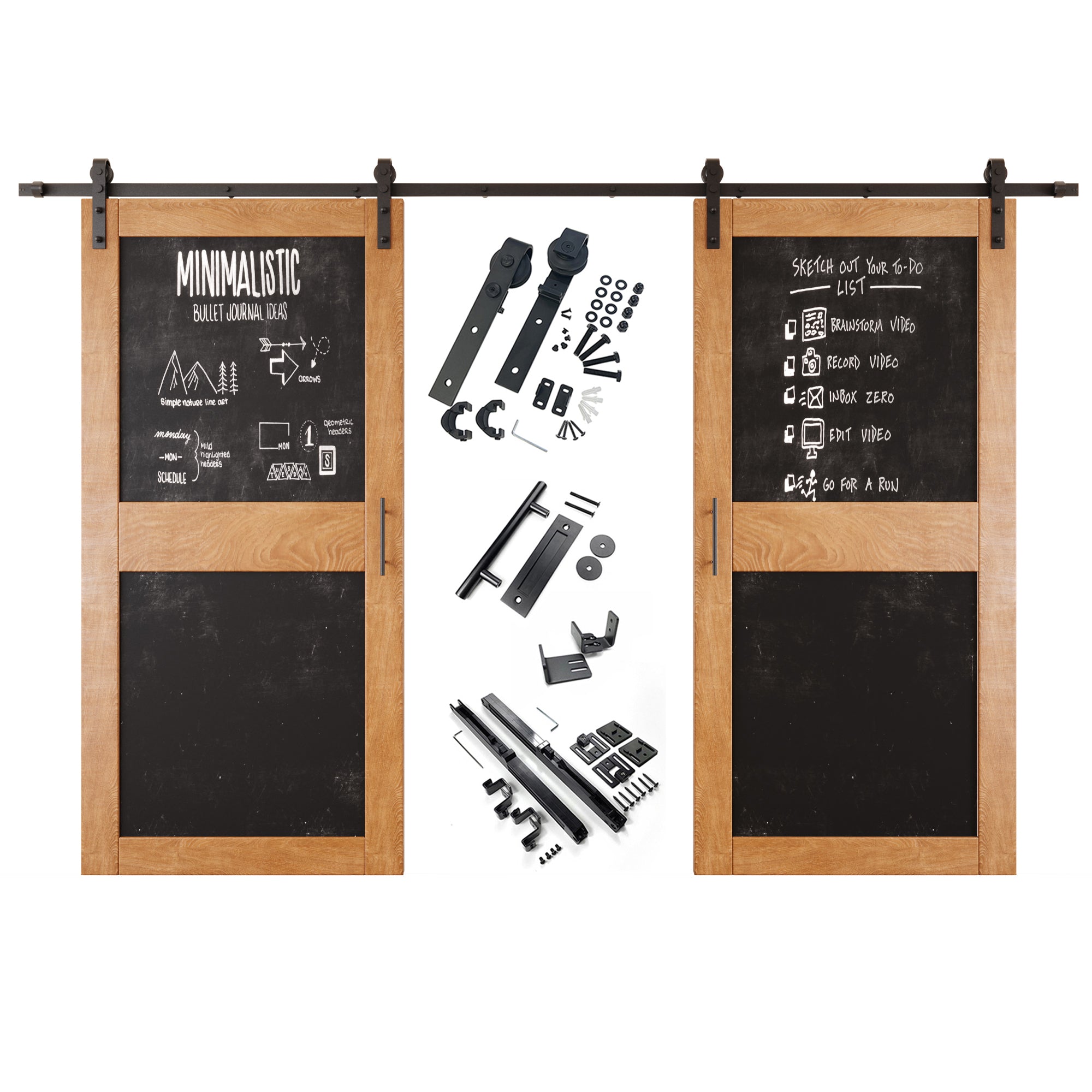 84" Height Early American Chalkboard Design Double Unassembled & Finished Pine Wood Barn Doors with Non-Bypass Installation Hardware Kit (Interior Use Only)