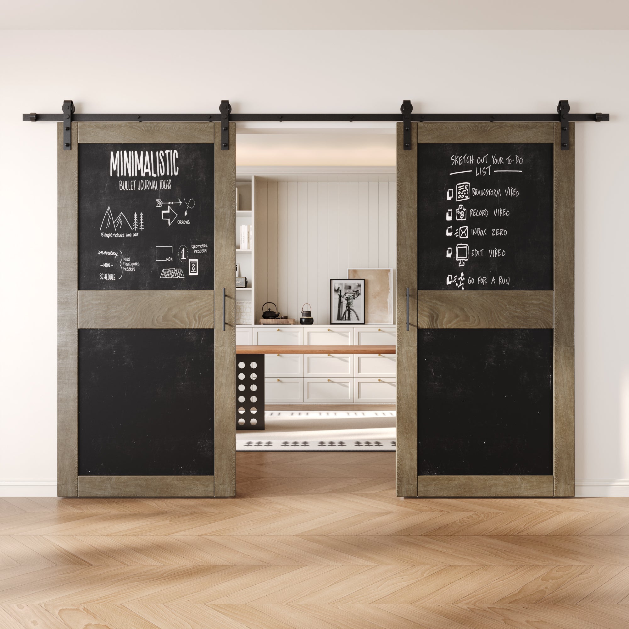84" Height Classic Gray Chalkboard Design Double Unassembled & Finished Pine Wood Barn Doors with Non-Bypass Installation Hardware Kit (Interior Use Only)