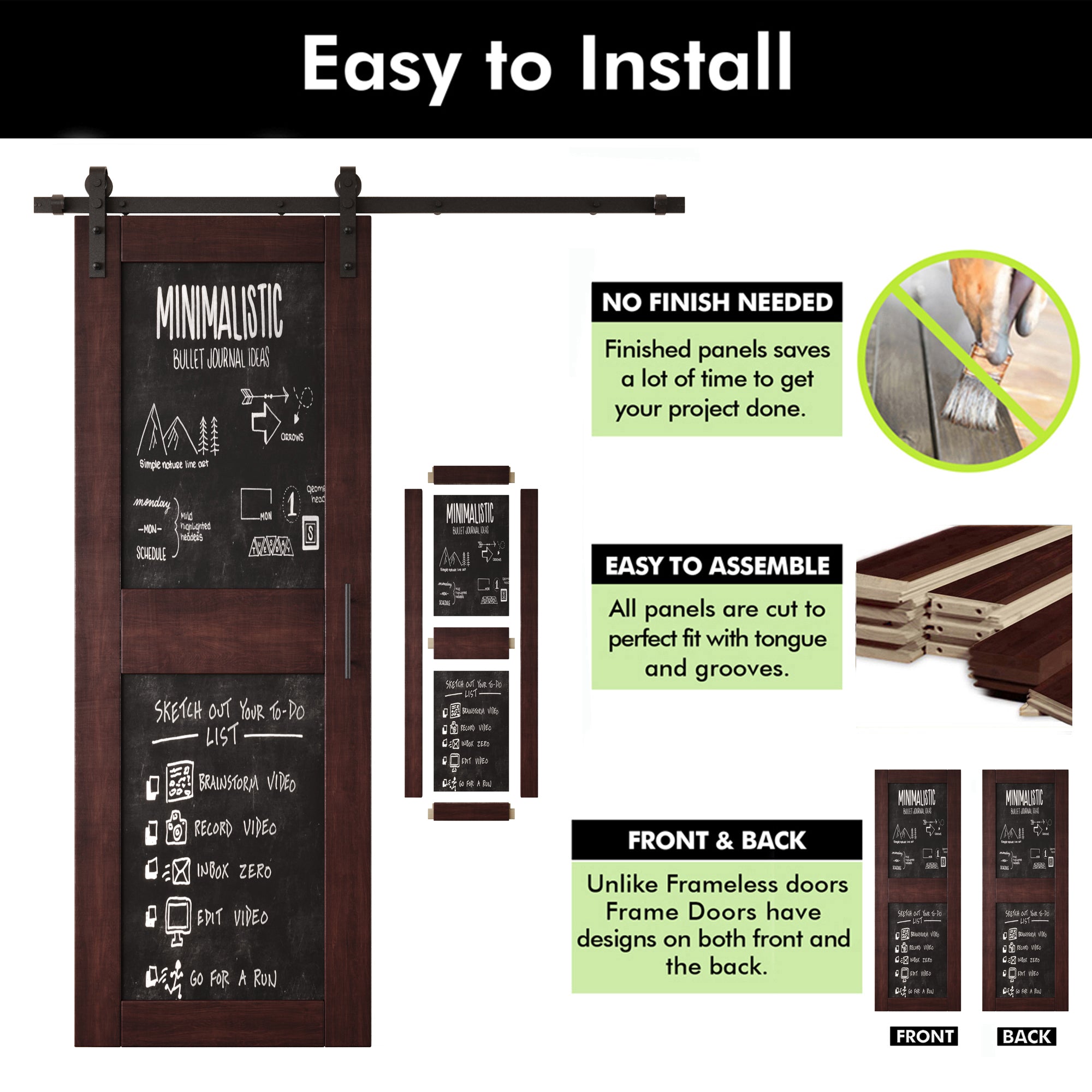 84" Height Red Mahogany Chalkboard Design Double Unassembled & Finished Pine Wood Barn Doors with Non-Bypass Installation Hardware Kit (Interior Use Only)