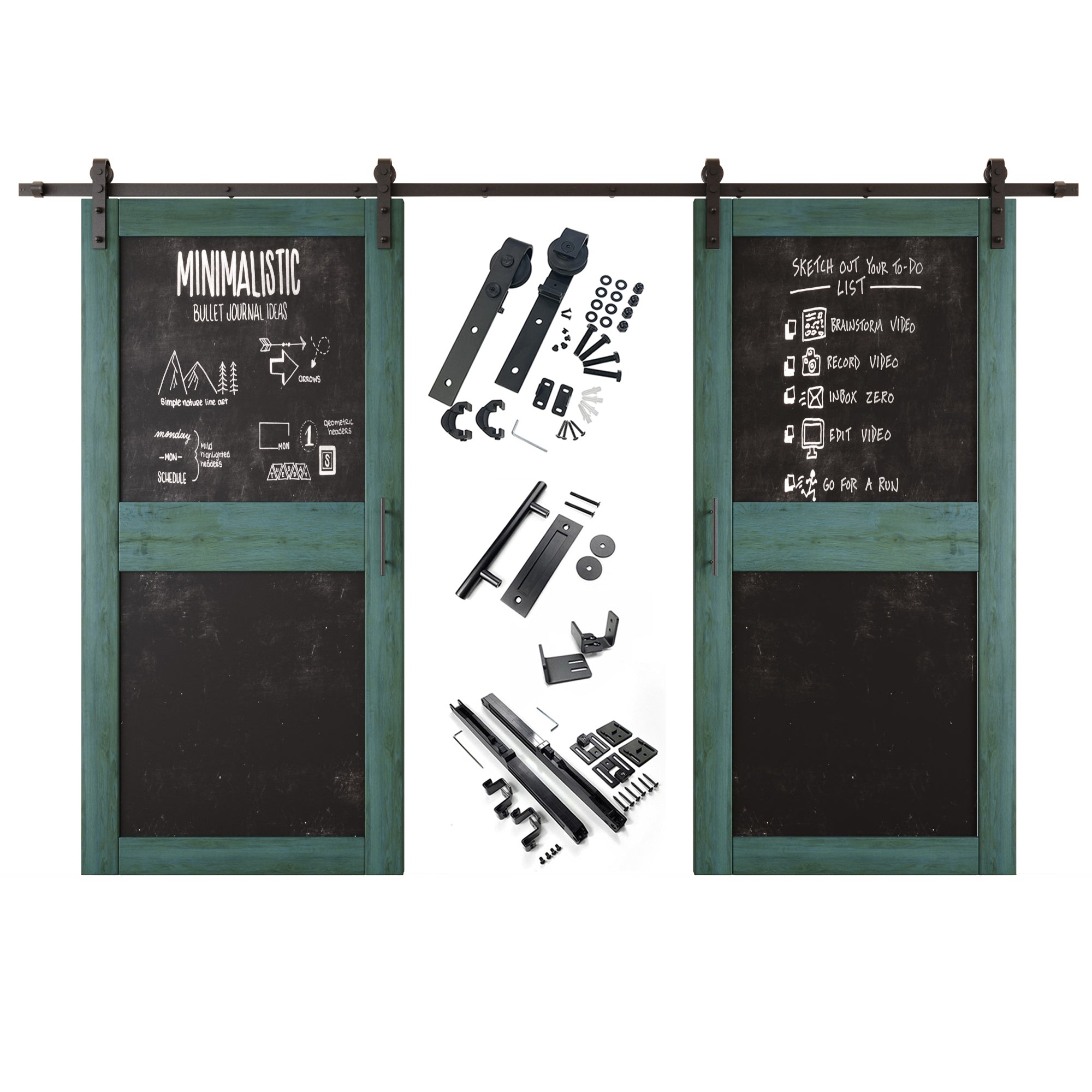 84" Height Royal Pine Chalkboard Design Double Unassembled & Finished Pine Wood Barn Doors with Non-Bypass Installation Hardware Kit (Interior Use Only)