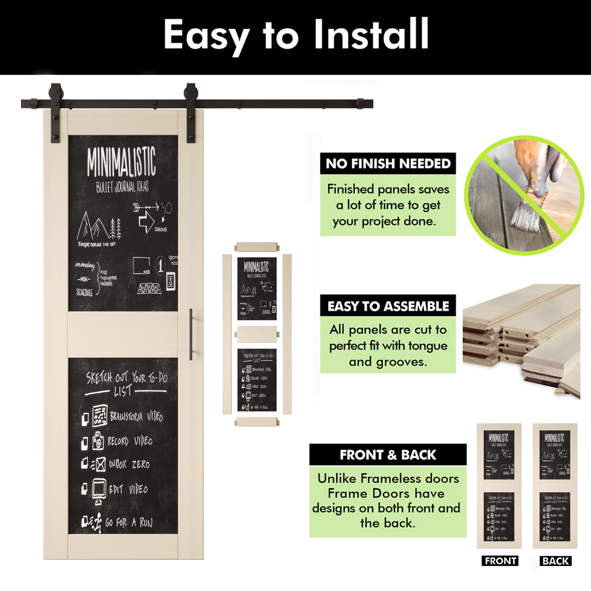 84" Height Tinsmith Gray Chalkboard Design Double Unassembled & Finished Pine Wood Barn Doors with Non-Bypass Installation Hardware Kit (Interior Use Only)