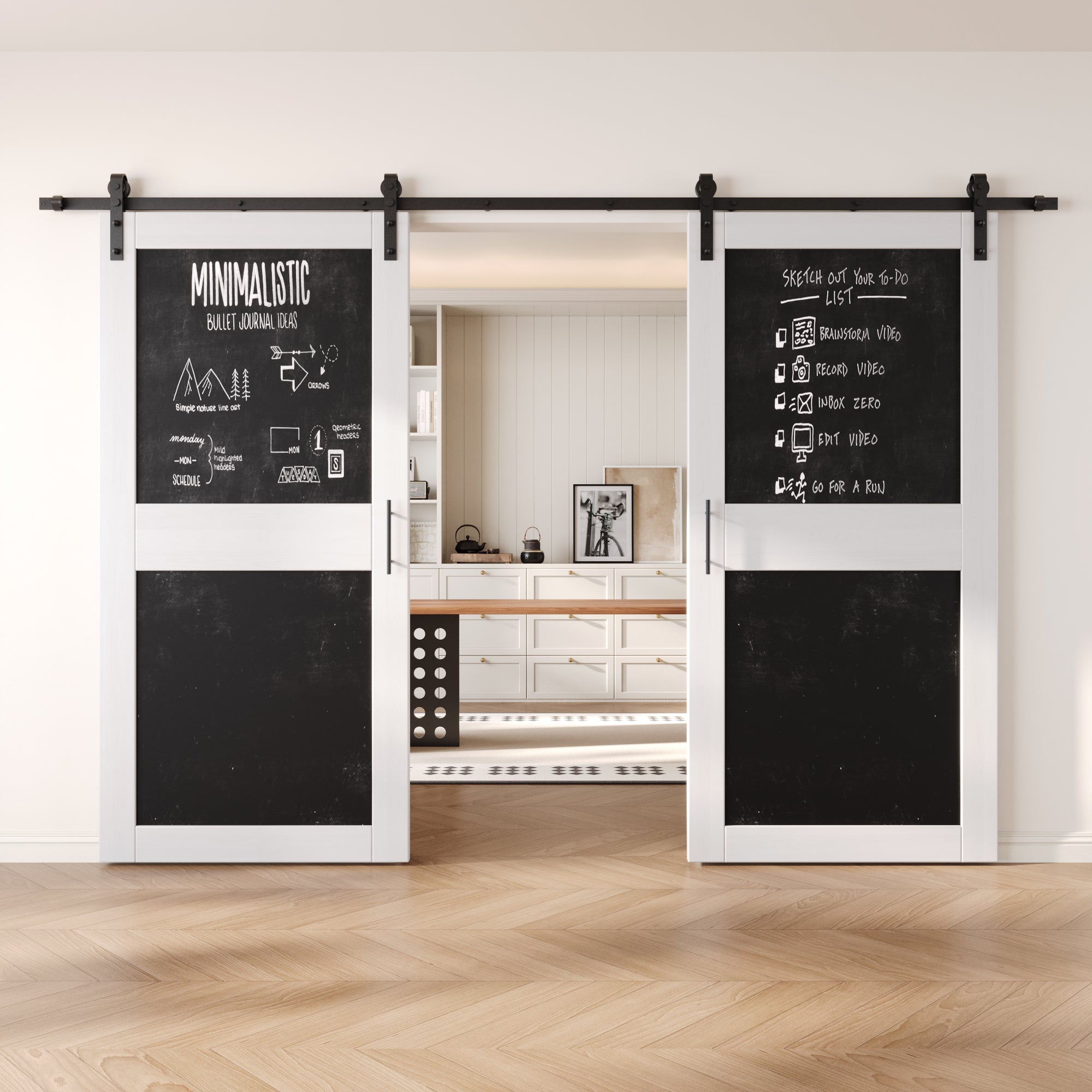 84" Height White Chalkboard Design Double Unassembled & Finished Pine Wood Barn Doors with Non-Bypass Installation Hardware Kit (Interior Use Only)