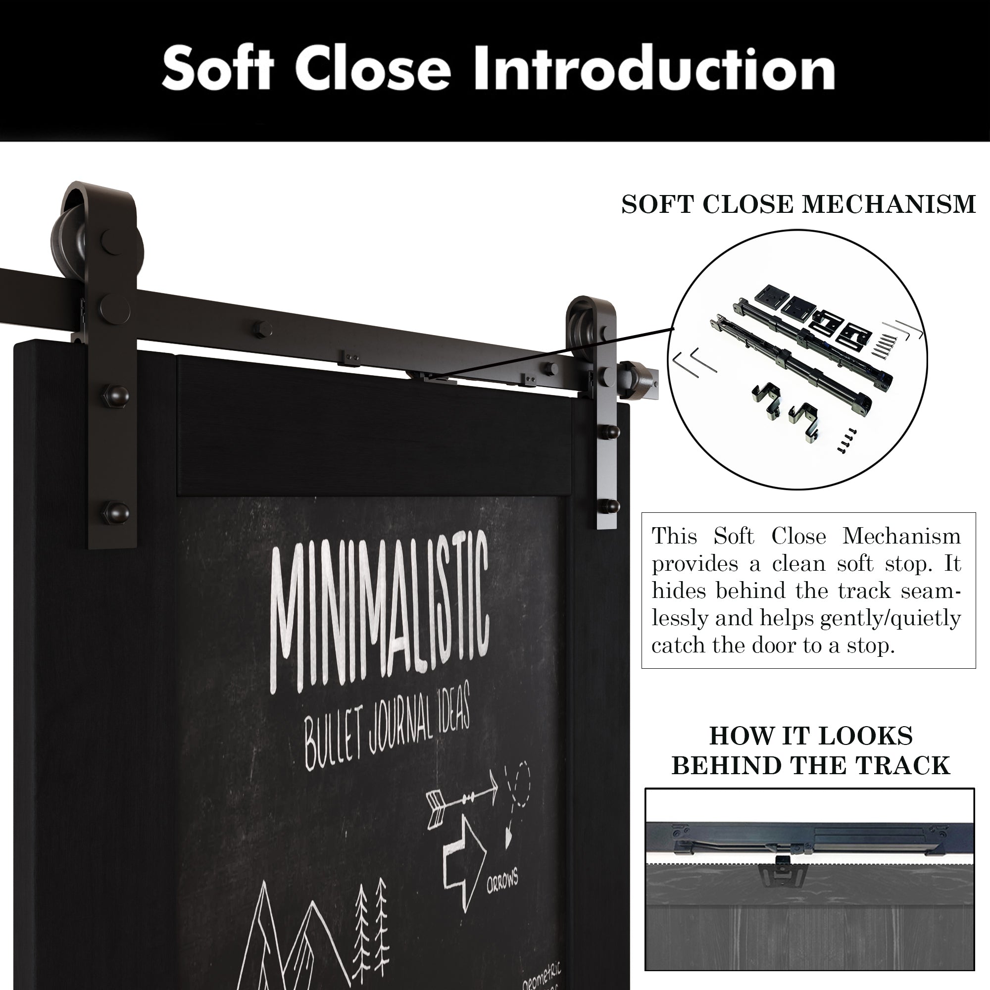 80" Height Black Top Chalkboard Panel Double Unassembled & Finished Pine Wood Barn Doors with Non-Bypass Installation Hardware Kit (Interior Use Only)