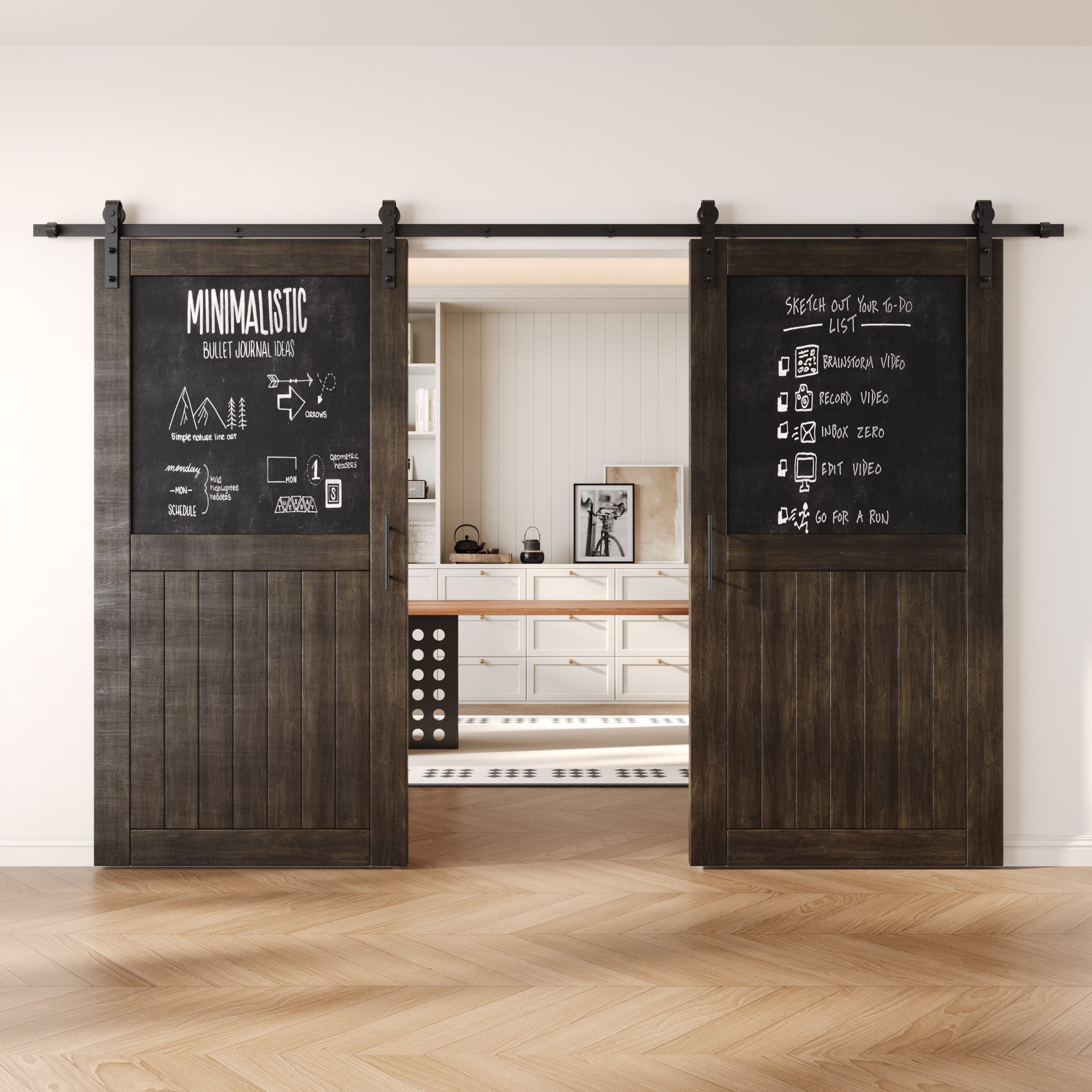 80" Height Ebony Top Chalkboard Panel Double Unassembled & Finished Pine Wood Barn Doors with Non-Bypass Installation Hardware Kit (Interior Use Only)