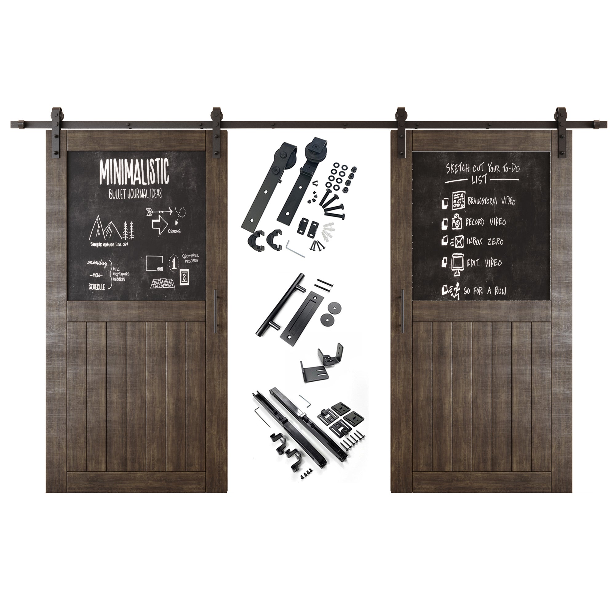 80" Height Ebony Top Chalkboard Panel Double Unassembled & Finished Pine Wood Barn Doors with Non-Bypass Installation Hardware Kit (Interior Use Only)