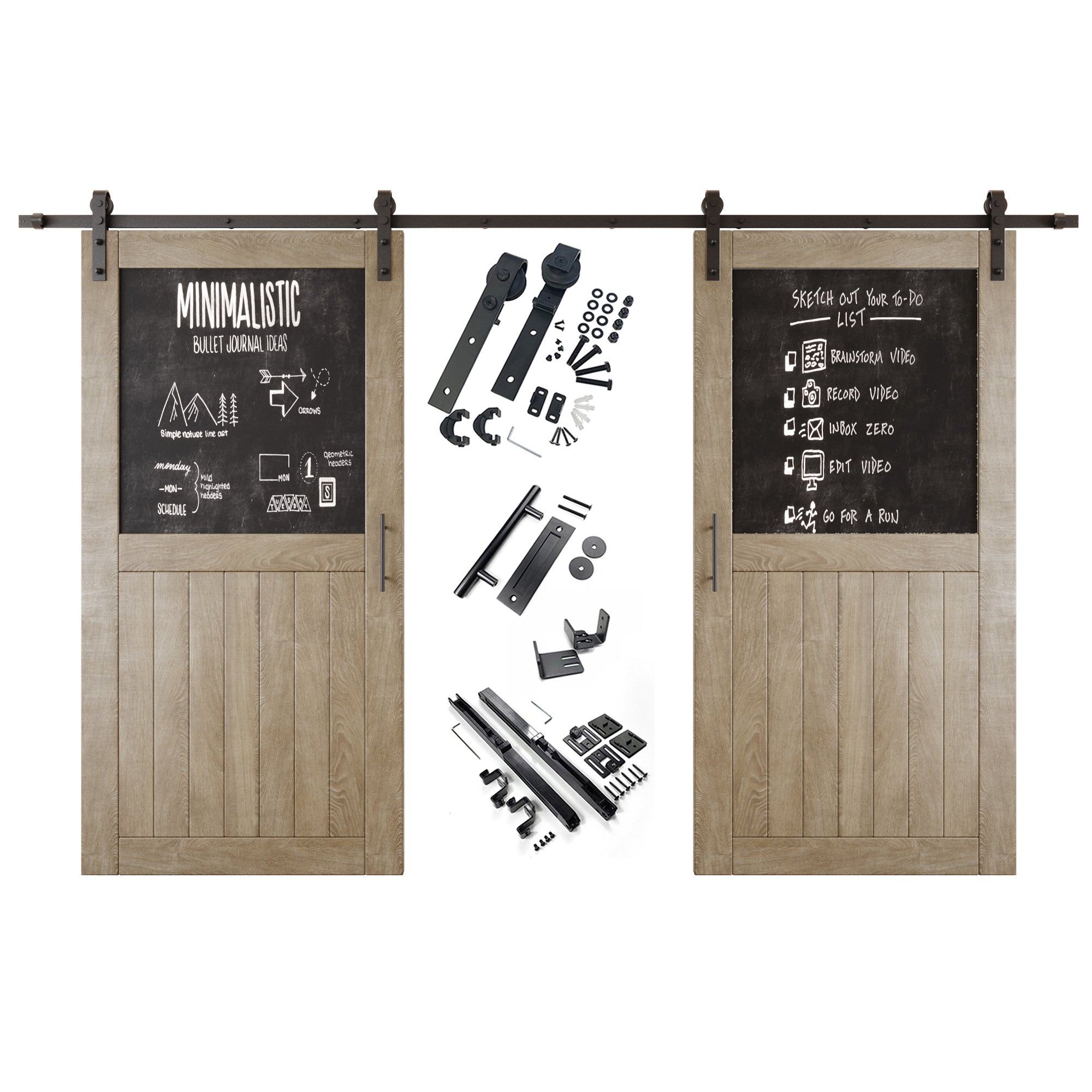 80" Height Classic Gray Top Chalkboard Panel Double Unassembled & Finished Pine Wood Barn Doors with Non-Bypass Installation Hardware Kit (Interior Use Only)