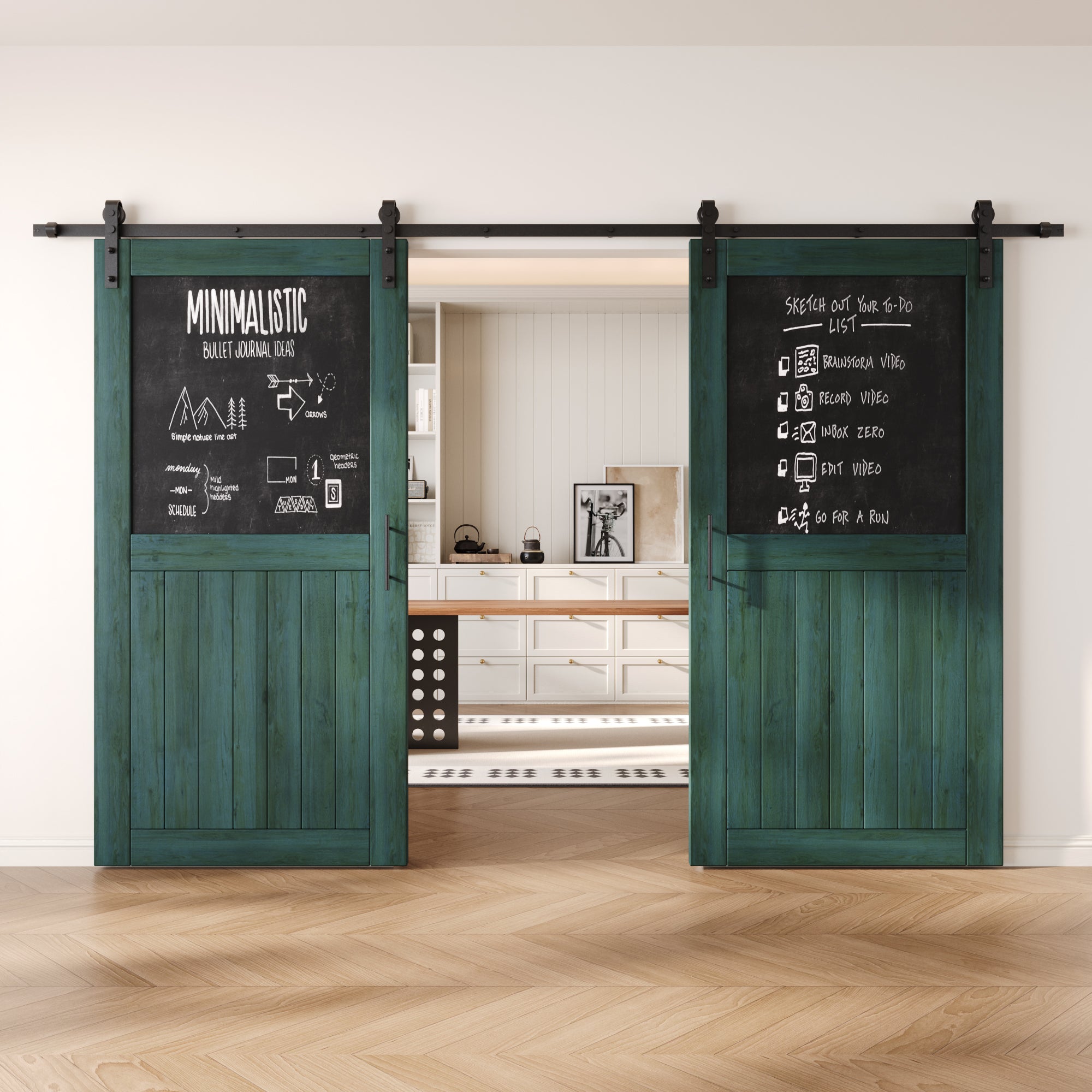 80" Height Royal Pine Top Chalkboard Panel Double Unassembled & Finished Pine Wood Barn Doors with Non-Bypass Installation Hardware Kit (Interior Use Only)