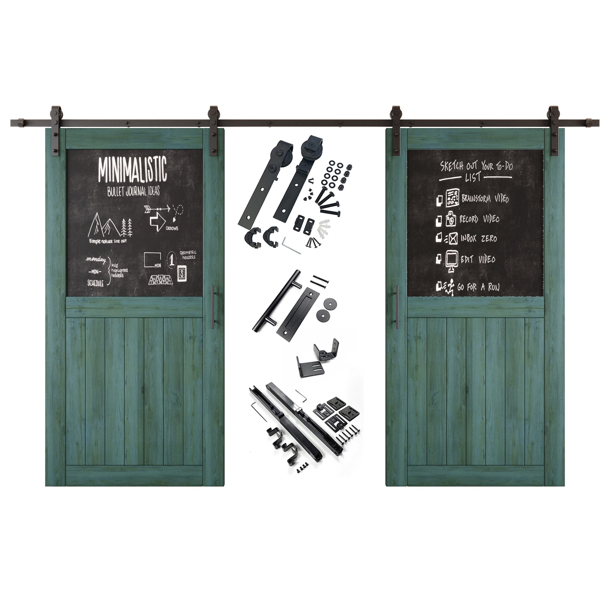 80" Height Royal Pine Top Chalkboard Panel Double Unassembled & Finished Pine Wood Barn Doors with Non-Bypass Installation Hardware Kit (Interior Use Only)