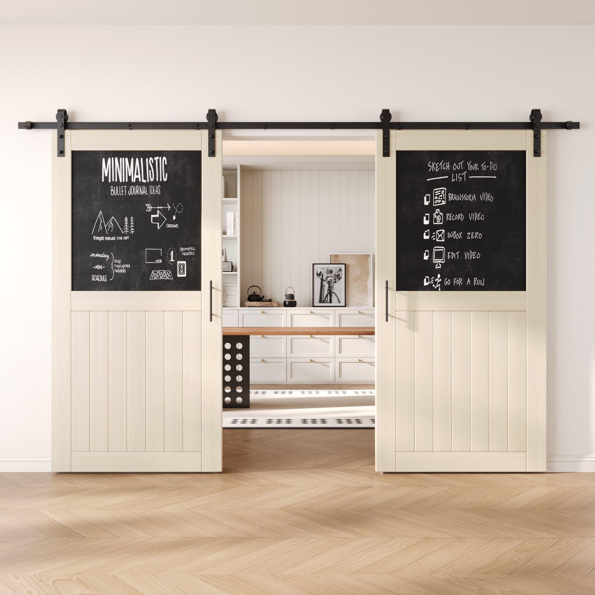 80" Height Tinsmith Gray Top Chalkboard Panel Double Unassembled & Finished Pine Wood Barn Doors with Non-Bypass Installation Hardware Kit (Interior Use Only)
