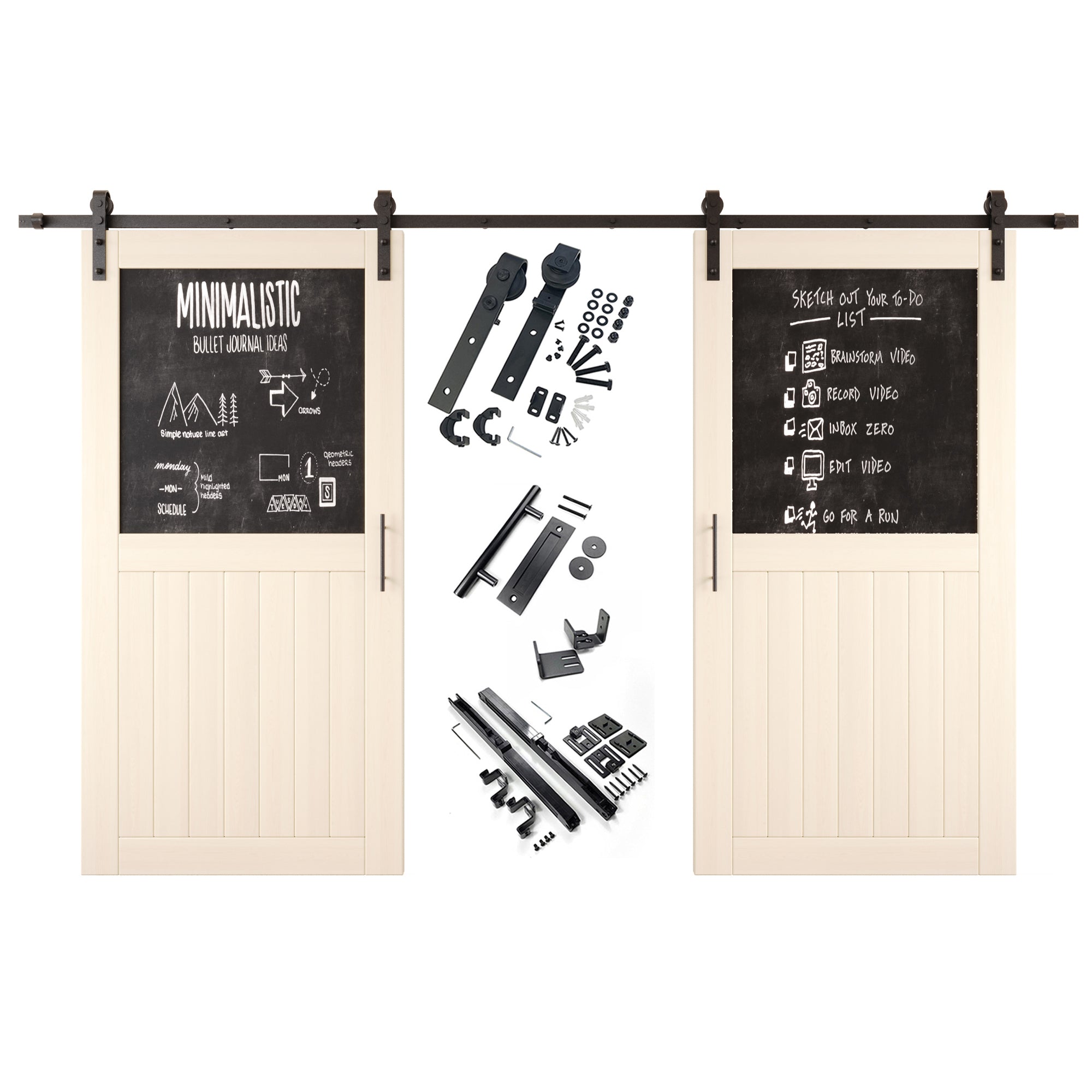 80" Height Tinsmith Gray Top Chalkboard Panel Double Unassembled & Finished Pine Wood Barn Doors with Non-Bypass Installation Hardware Kit (Interior Use Only)