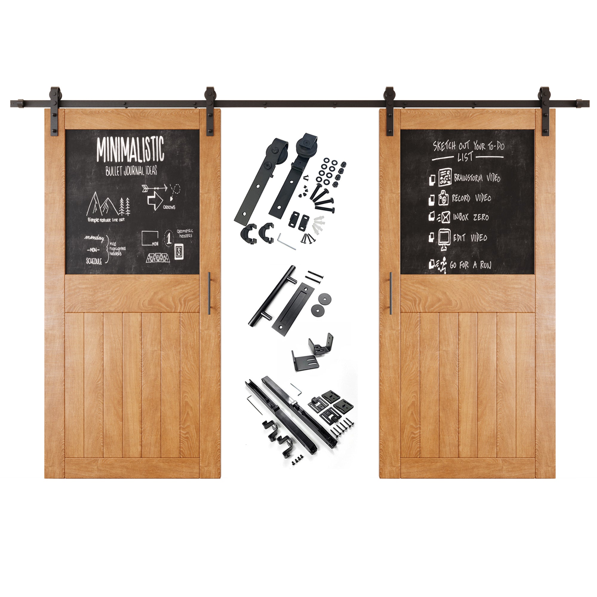 84" Height Early American Top Chalkboard Panel Double Unassembled & Finished Pine Wood Barn Doors with Non-Bypass Installation Hardware Kit (Interior Use Only)