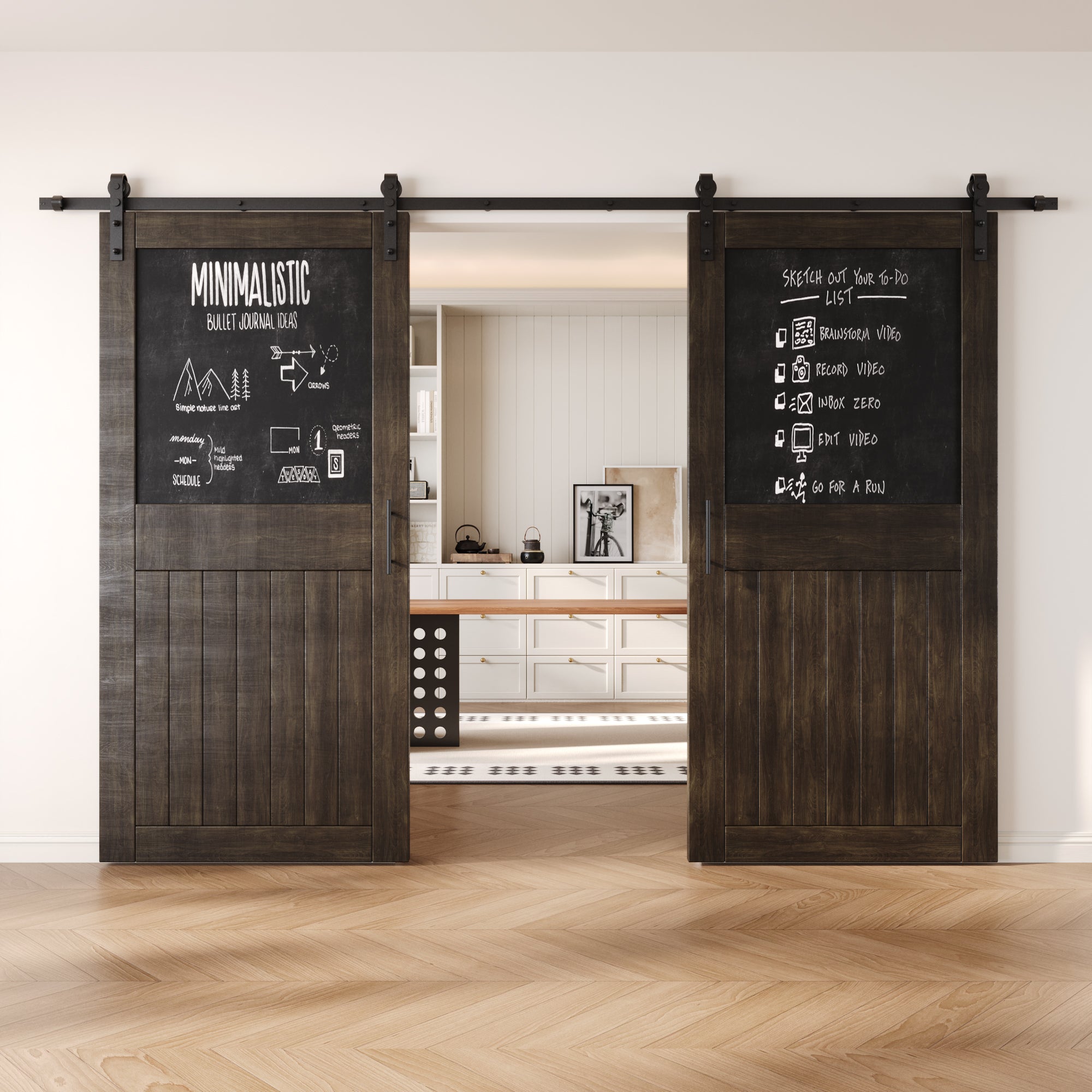84" Height Ebony Top Chalkboard Panel Double Unassembled & Finished Pine Wood Barn Doors with Non-Bypass Installation Hardware Kit (Interior Use Only)