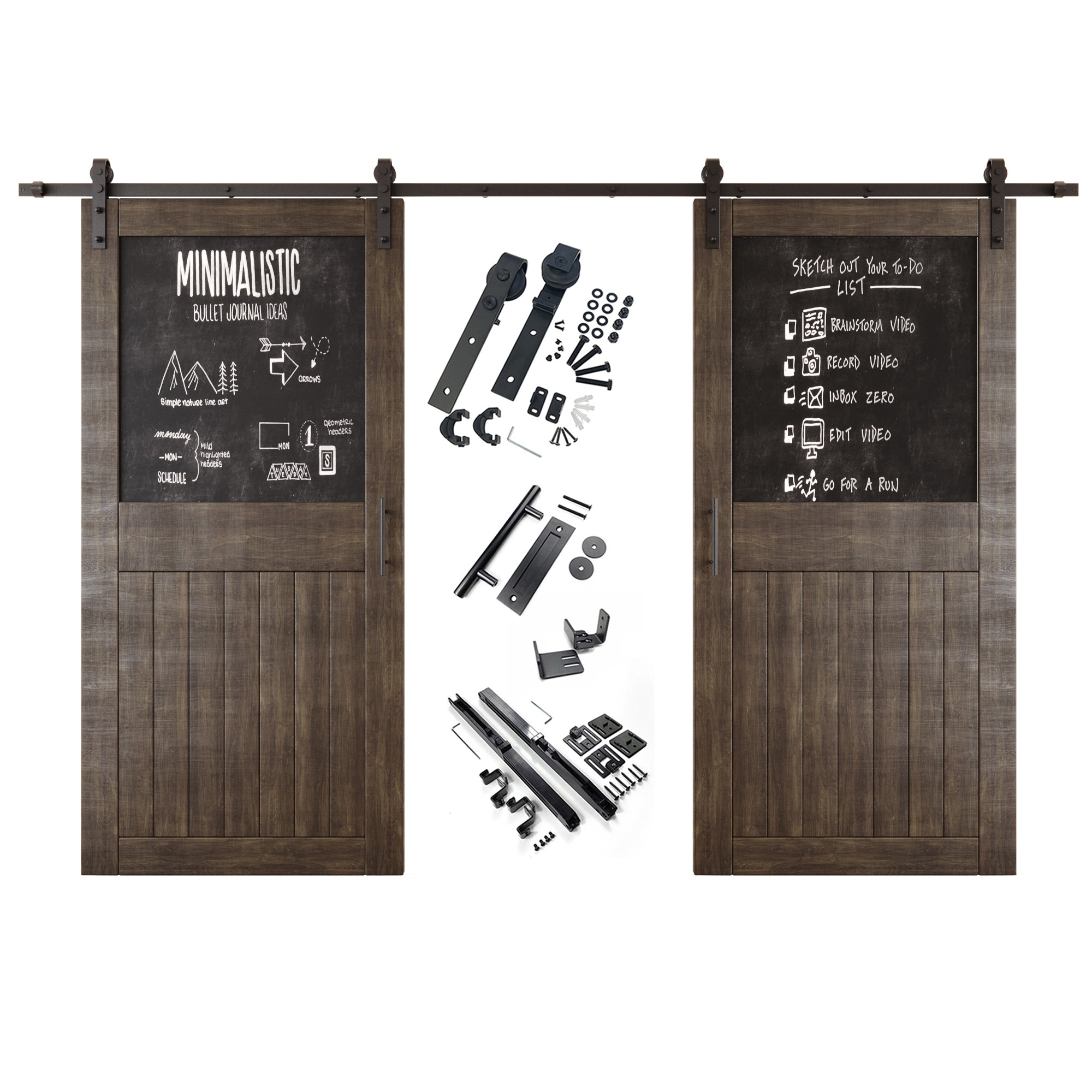 84" Height Ebony Top Chalkboard Panel Double Unassembled & Finished Pine Wood Barn Doors with Non-Bypass Installation Hardware Kit (Interior Use Only)