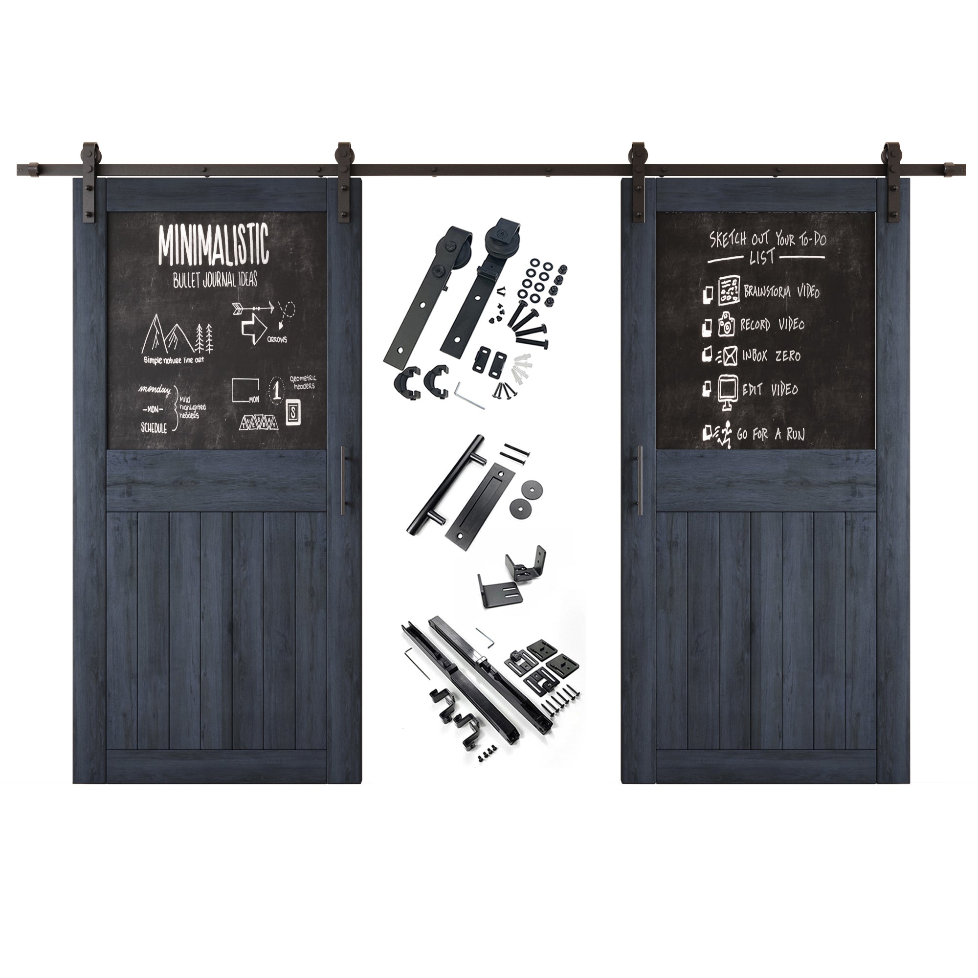 84" Height Navy Top Chalkboard Panel Double Unassembled & Finished Pine Wood Barn Doors with Non-Bypass Installation Hardware Kit (Interior Use Only)