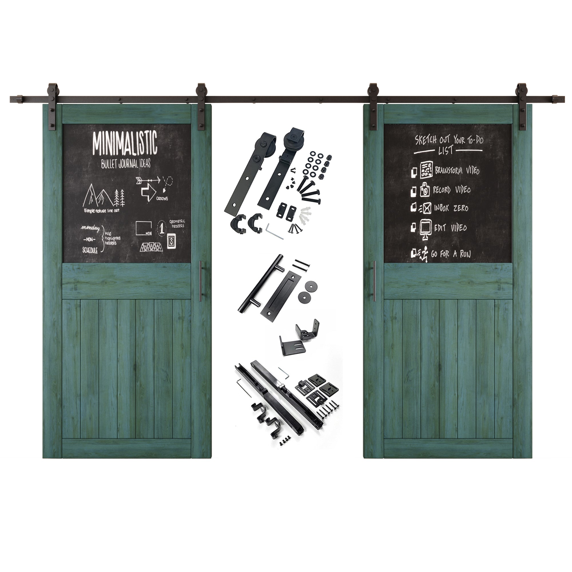 84" Height Royal Pine Top Chalkboard Panel Double Unassembled & Finished Pine Wood Barn Doors with Non-Bypass Installation Hardware Kit (Interior Use Only)