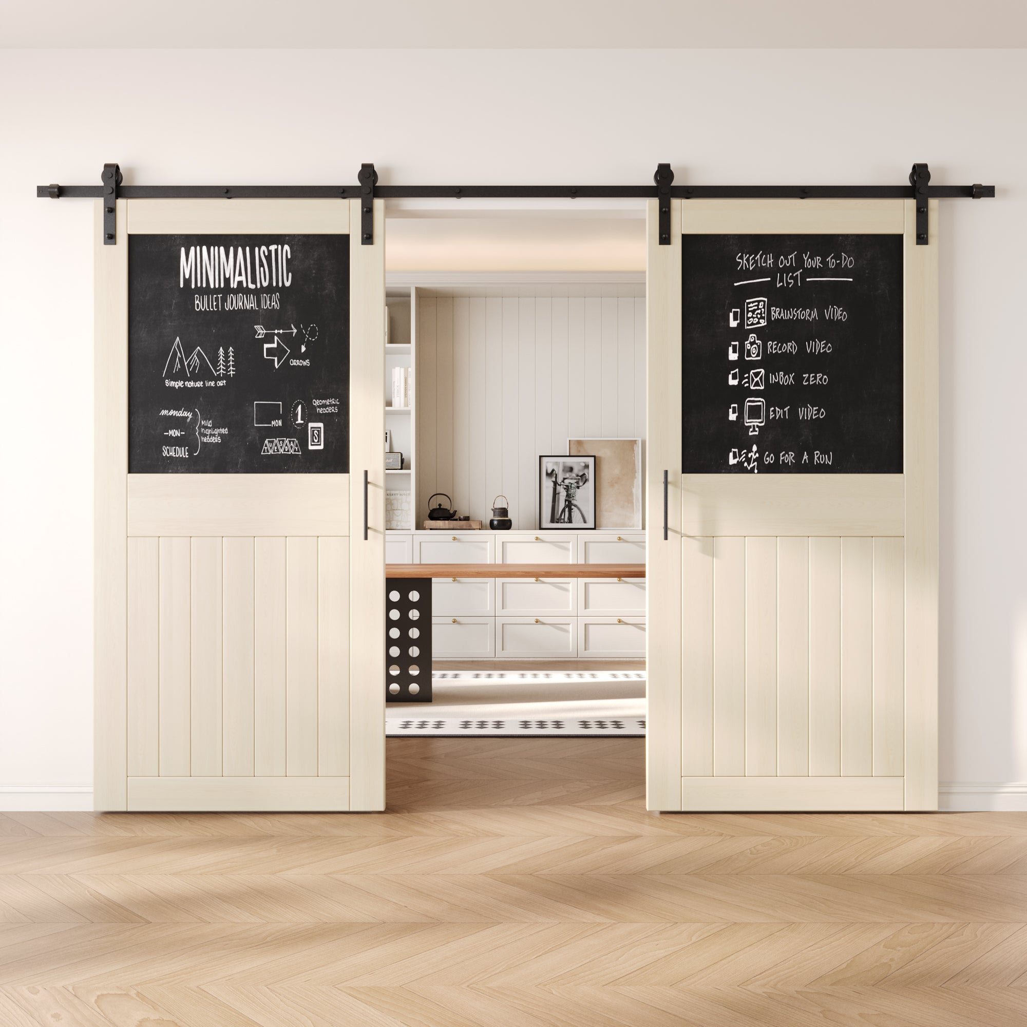 84" Height Tinsmith Gray Top Chalkboard Panel Double Unassembled & Finished Pine Wood Barn Doors with Non-Bypass Installation Hardware Kit (Interior Use Only)