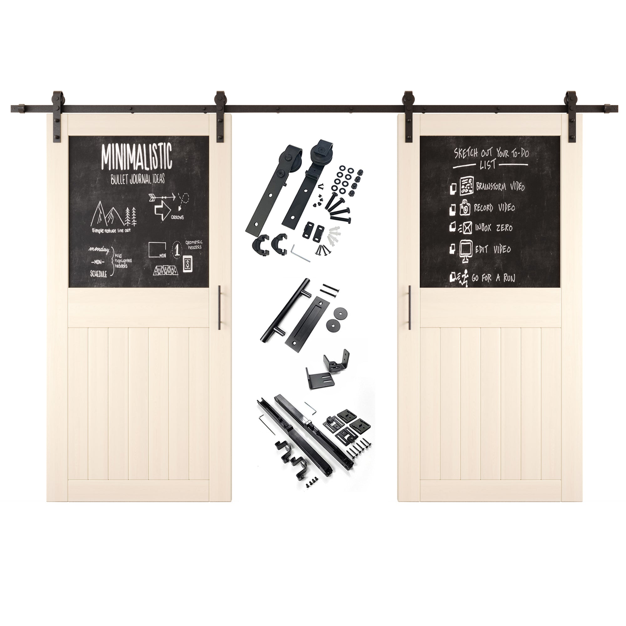84" Height Tinsmith Gray Top Chalkboard Panel Double Unassembled & Finished Pine Wood Barn Doors with Non-Bypass Installation Hardware Kit (Interior Use Only)