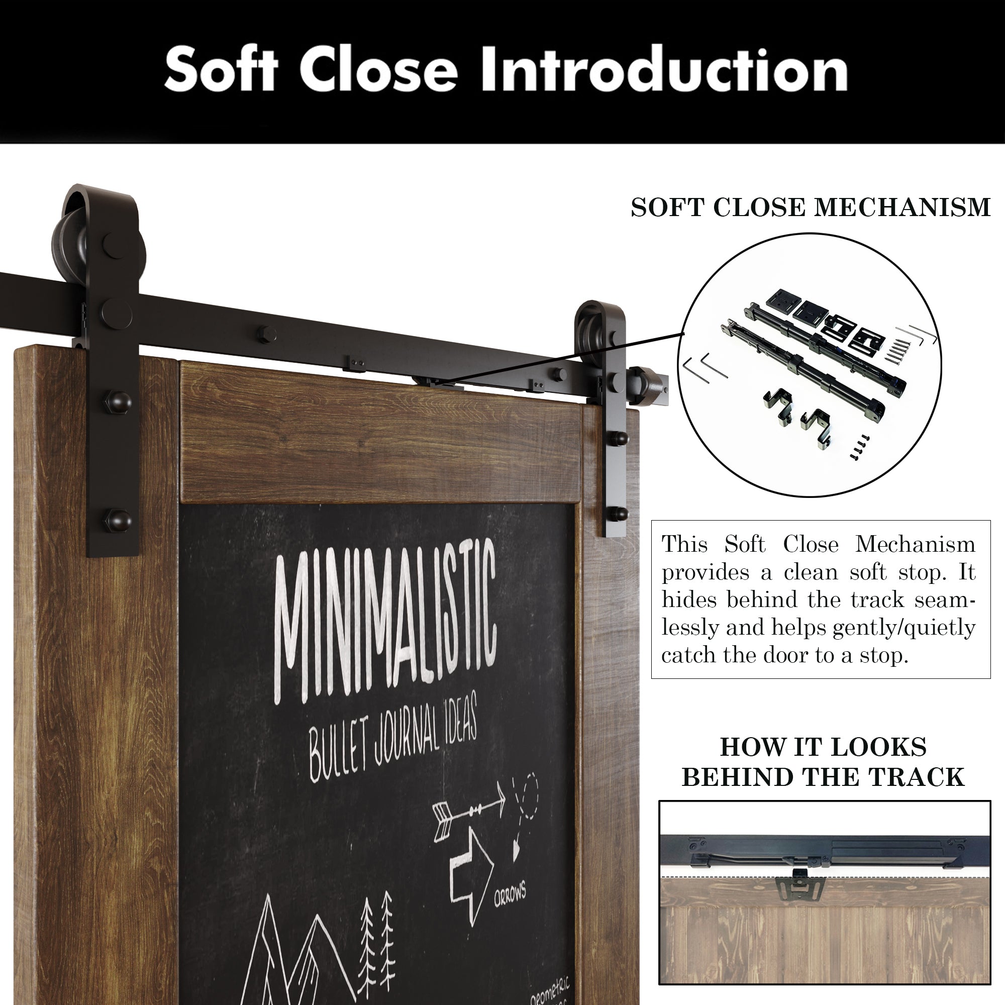 84" Height Dark Walnut Top Chalkboard Panel Double Unassembled & Finished Pine Wood Barn Doors with Non-Bypass Installation Hardware Kit (Interior Use Only)