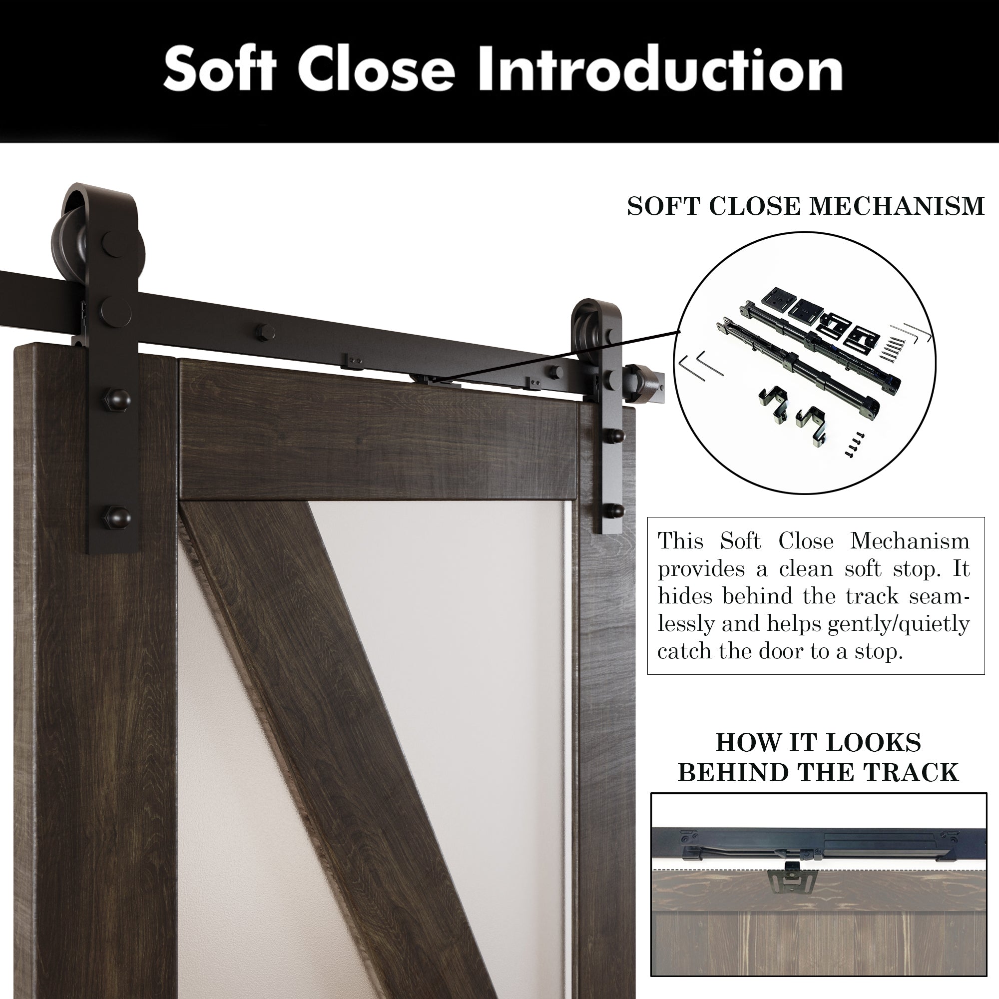 80" Height Ebony Frosted Glass Arrow Design Double Unassembled & Finished Pine Wood Barn Doors with Non-Bypass Installation Hardware Kit (Interior Use Only)