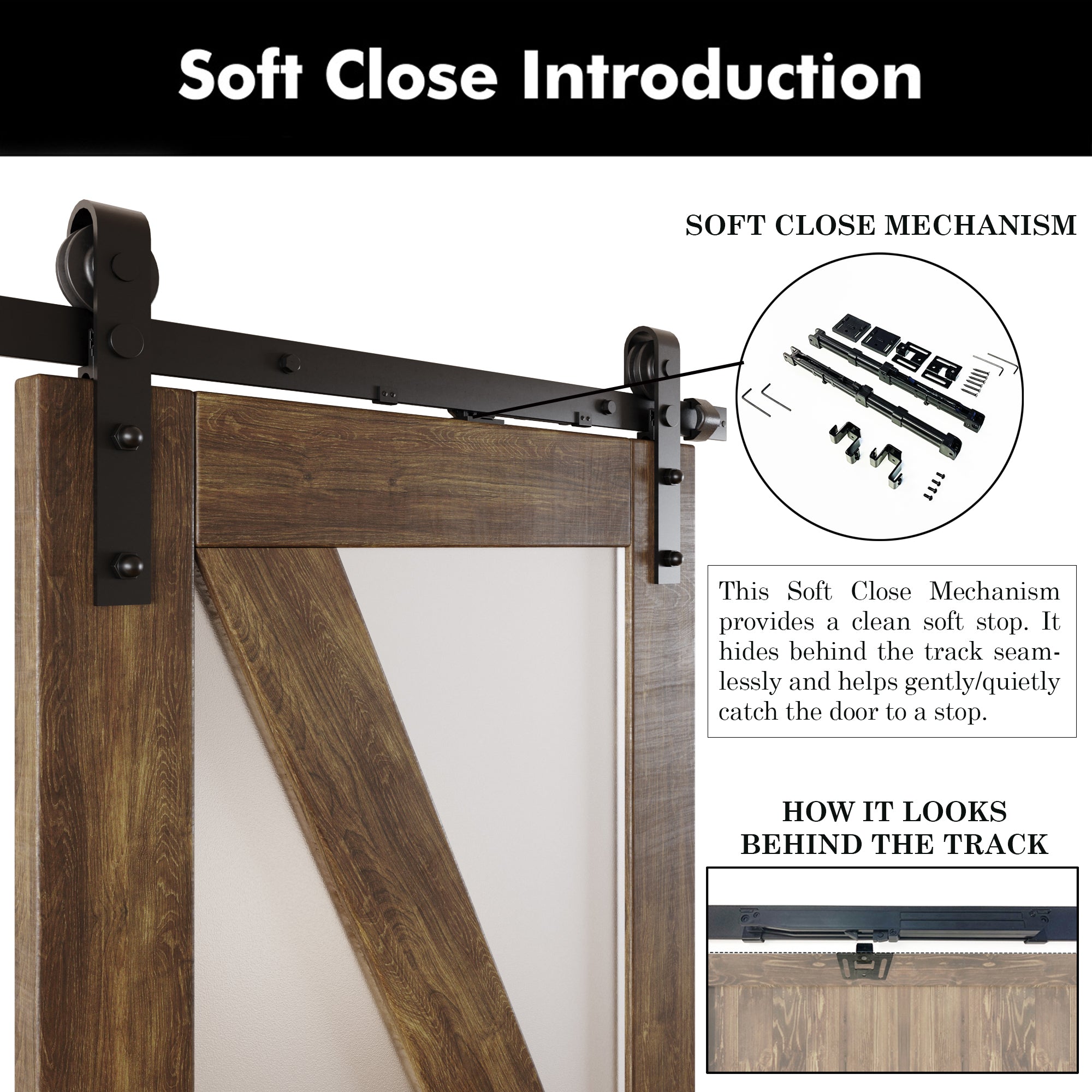 80" Height Dark Walnut Arrow Pattern Glass Double Unassembled & Finished Pine Wood Barn Doors with Non-Bypass Installation Hardware Kit (Interior Use Only)