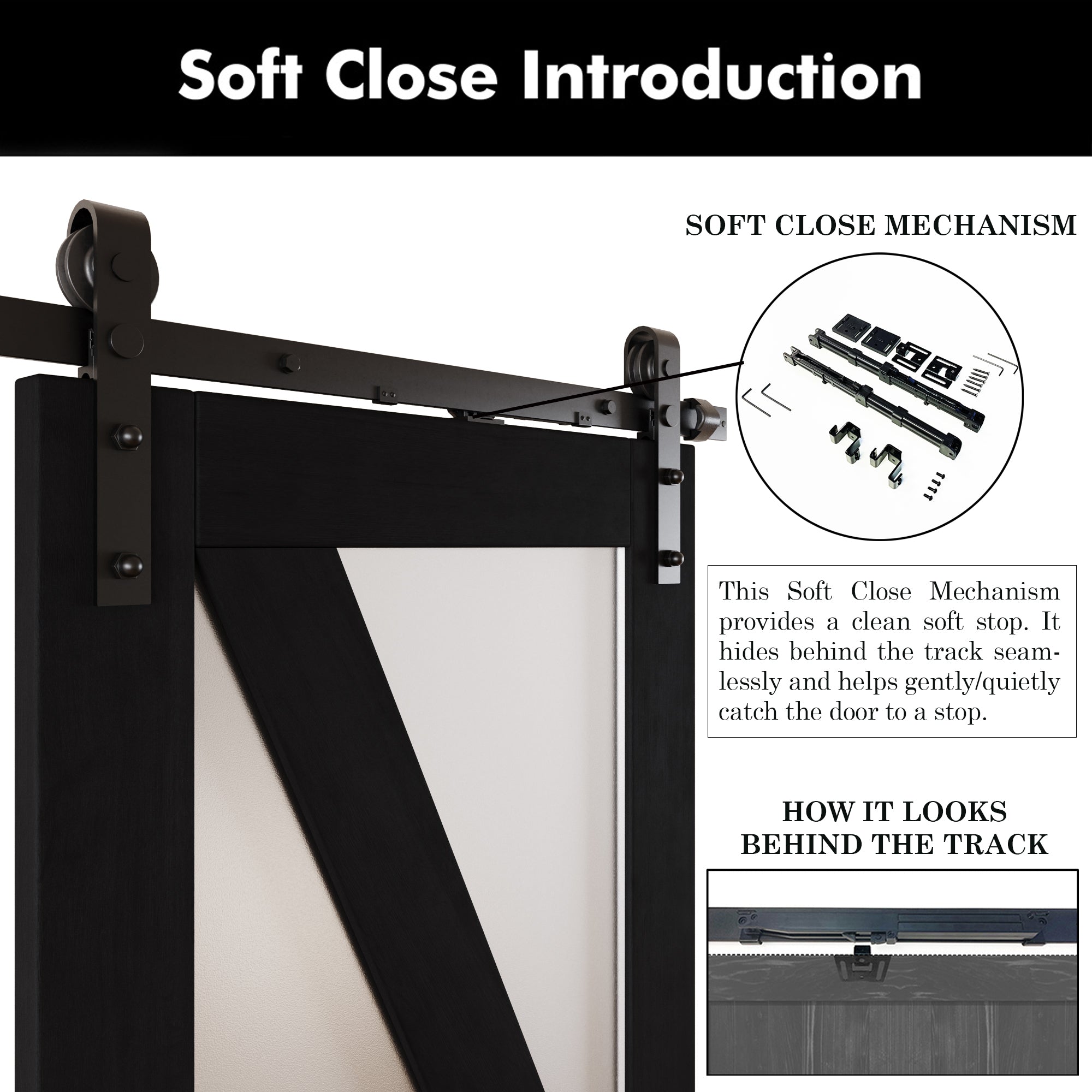84" Height Black Frosted Glass Arrow Design Double Unassembled & Finished Pine Wood Barn Doors with Non-Bypass Installation Hardware Kit (Interior Use Only)