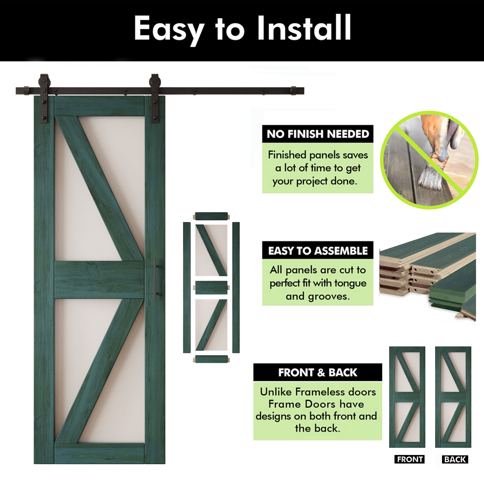 84" Height Royal Pine Arrow Pattern Glass Double Unassembled & Finished Pine Wood Barn Doors with Non-Bypass Installation Hardware Kit (Interior Use Only)