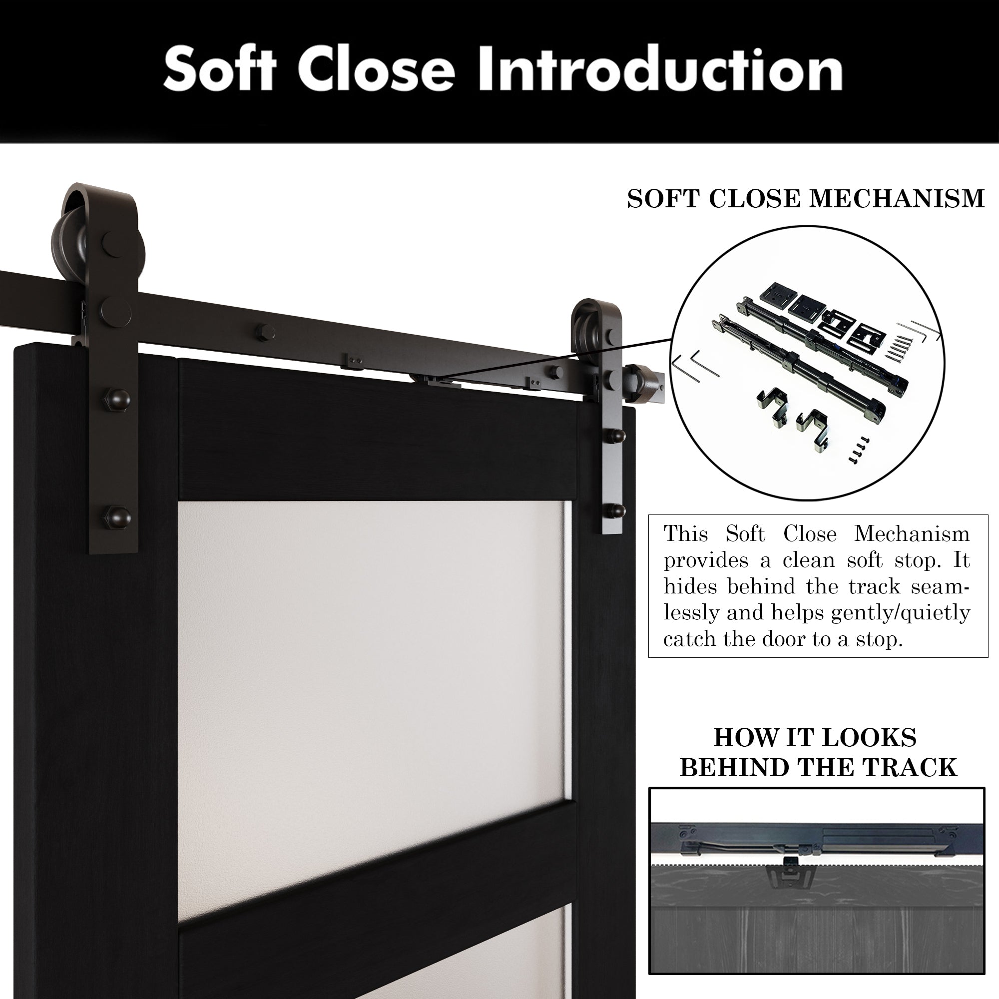 80" Height Black 4-Lite Frosted Glass Double Unassembled & Finished Pine Wood Barn Doors with Non-Bypass Installation Hardware Kit (Interior Use Only)