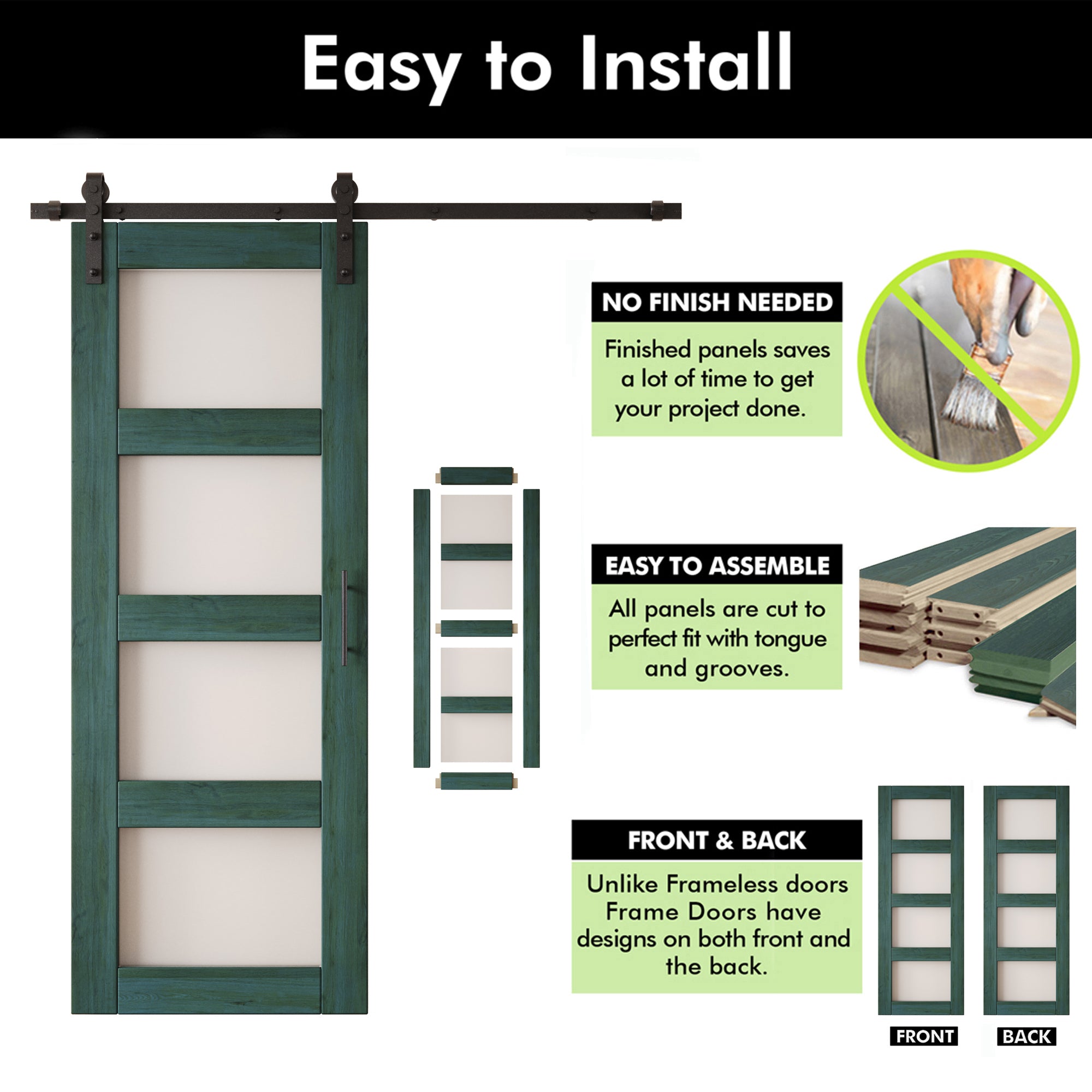 80" Height Royal Pine 4-Lite Frosted Glass Double Unassembled & Finished Pine Wood Barn Doors with Non-Bypass Installation Hardware Kit (Interior Use Only)