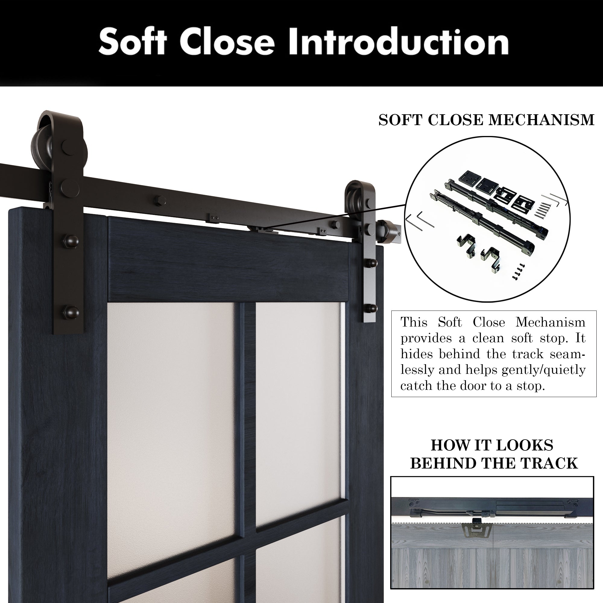 80" Height Navy 5-Lite Frosted Glass Double Unassembled & Finished Pine Wood Barn Doors with Non-Bypass Installation Hardware Kit (Interior Use Only)