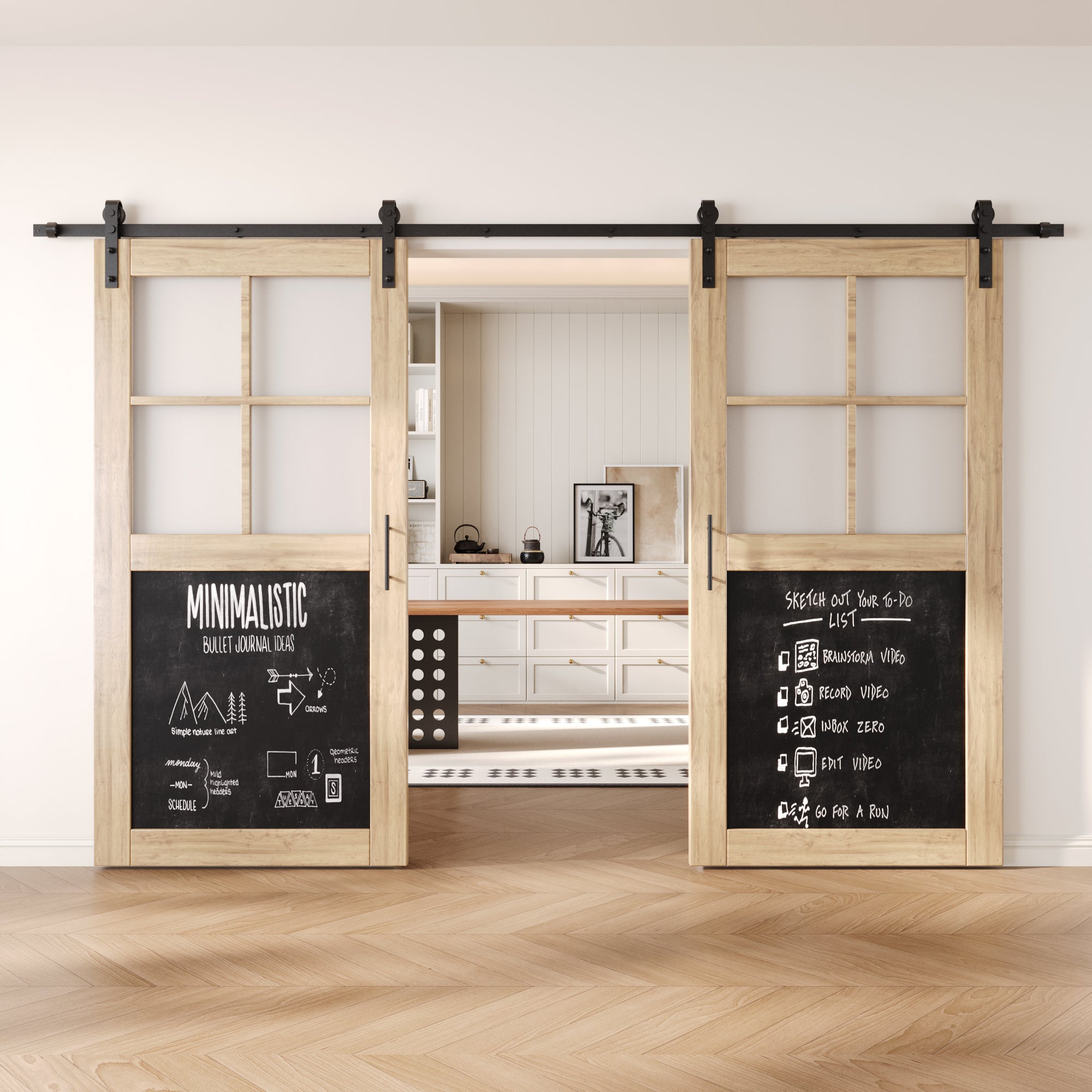 80" Height Half Lite Chalkboard Double Unassembled & Unfinished Pine Wood Barn Doors with Non-Bypass Installation Hardware Kit (Interior Use Only)