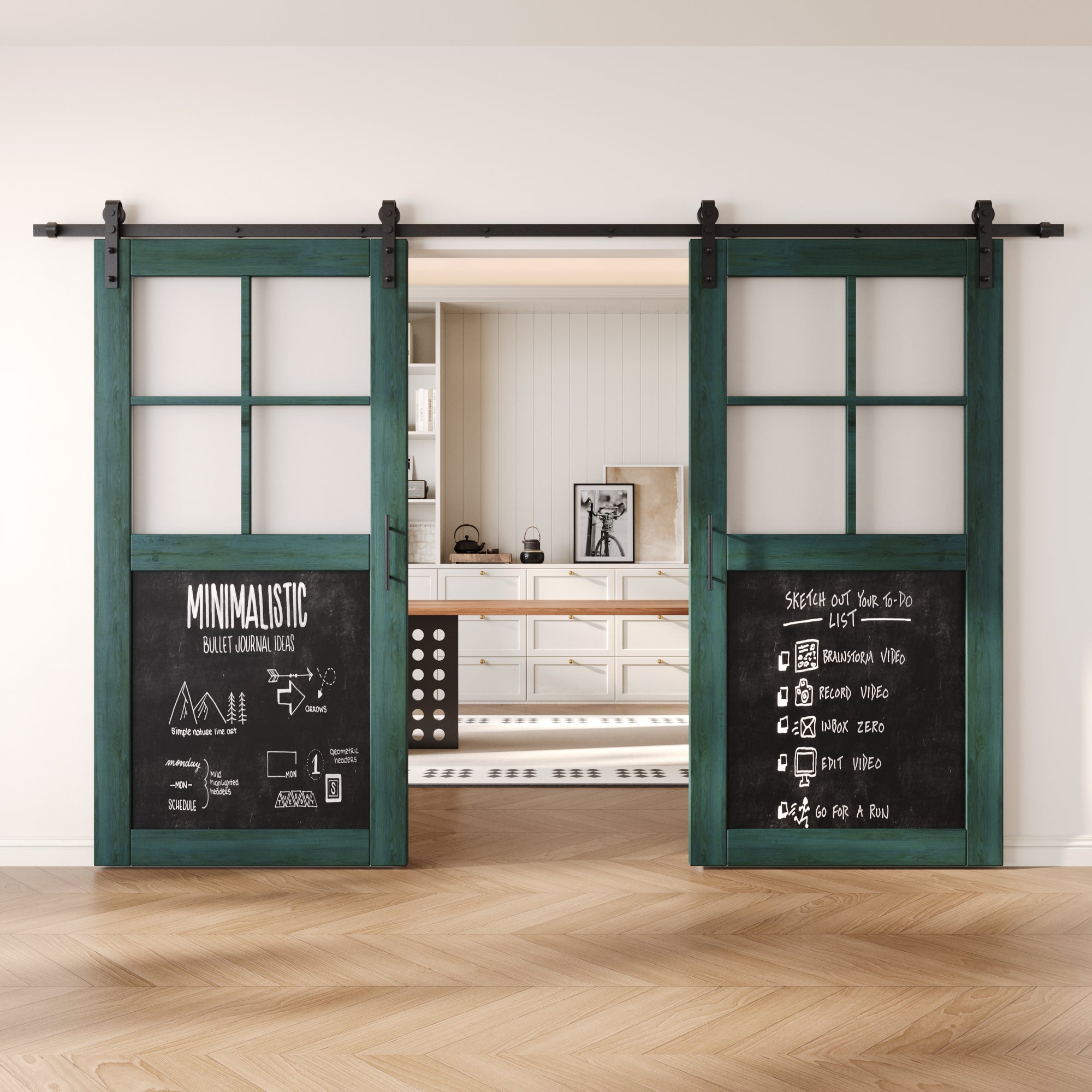 80" Height Half Lite Royal Pine Chalkboard Double Unassembled & Finished Pine Wood Barn Doors with Non-Bypass Installation Hardware Kit (Interior Use Only)