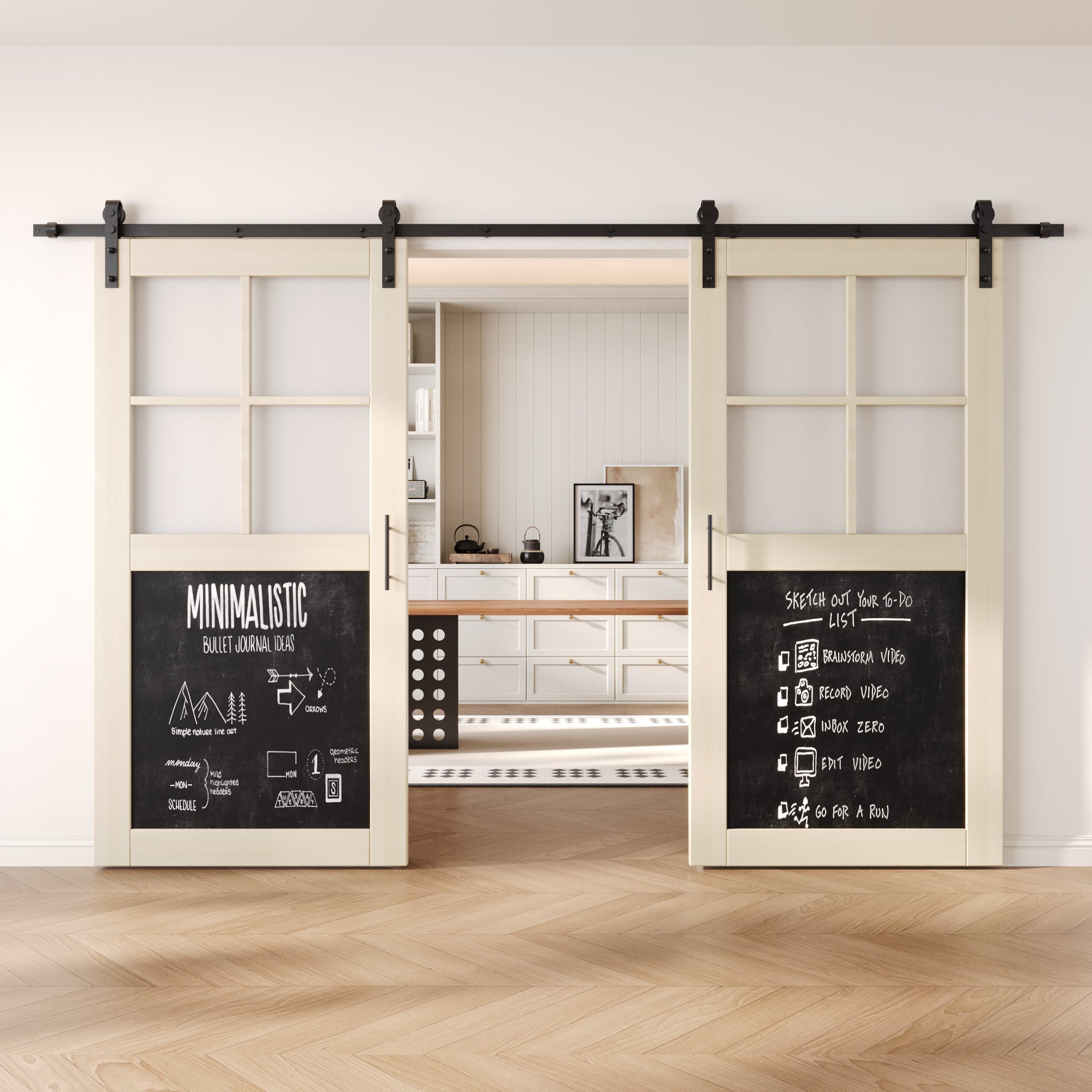 80" Height Half Lite Tinsmith Gray Chalkboard Double Unassembled & Finished Pine Wood Barn Doors with Non-Bypass Installation Hardware Kit (Interior Use Only)