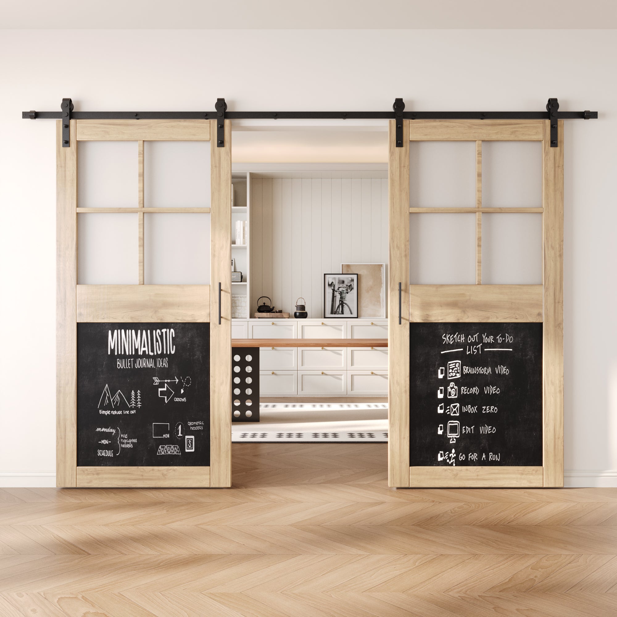 84" Height Half Lite Chalkboard Double Unassembled & Unfinished Pine Wood Barn Doors with Non-Bypass Installation Hardware Kit (Interior Use Only)