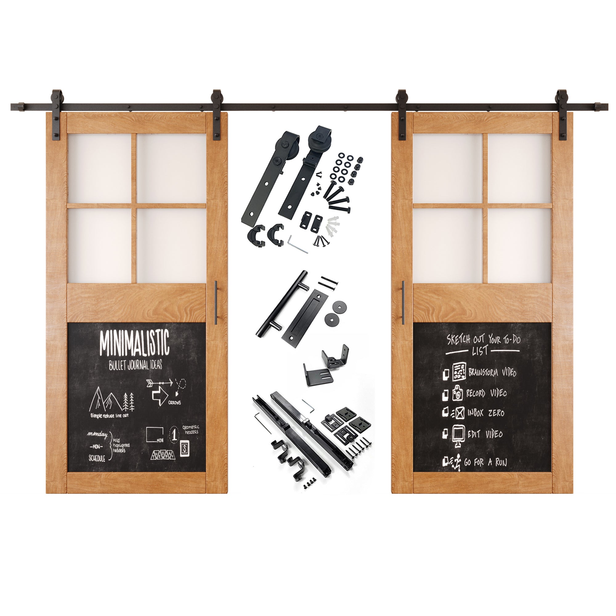 84" Height Early American Half Lite Chalkboard Double Unassembled & Finished Pine Wood Barn Doors with Non-Bypass Installation Hardware Kit (Interior Use Only)