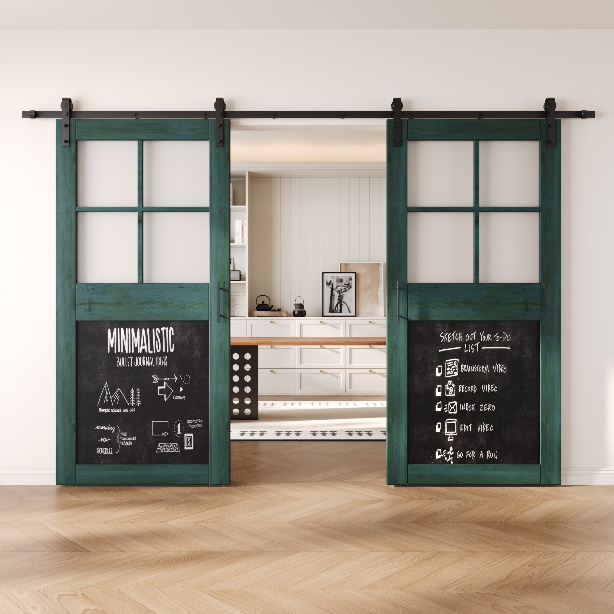 84" Height Royal Pine Half Lite Chalkboard Double Unassembled & Finished Pine Wood Barn Doors with Non-Bypass Installation Hardware Kit (Interior Use Only)
