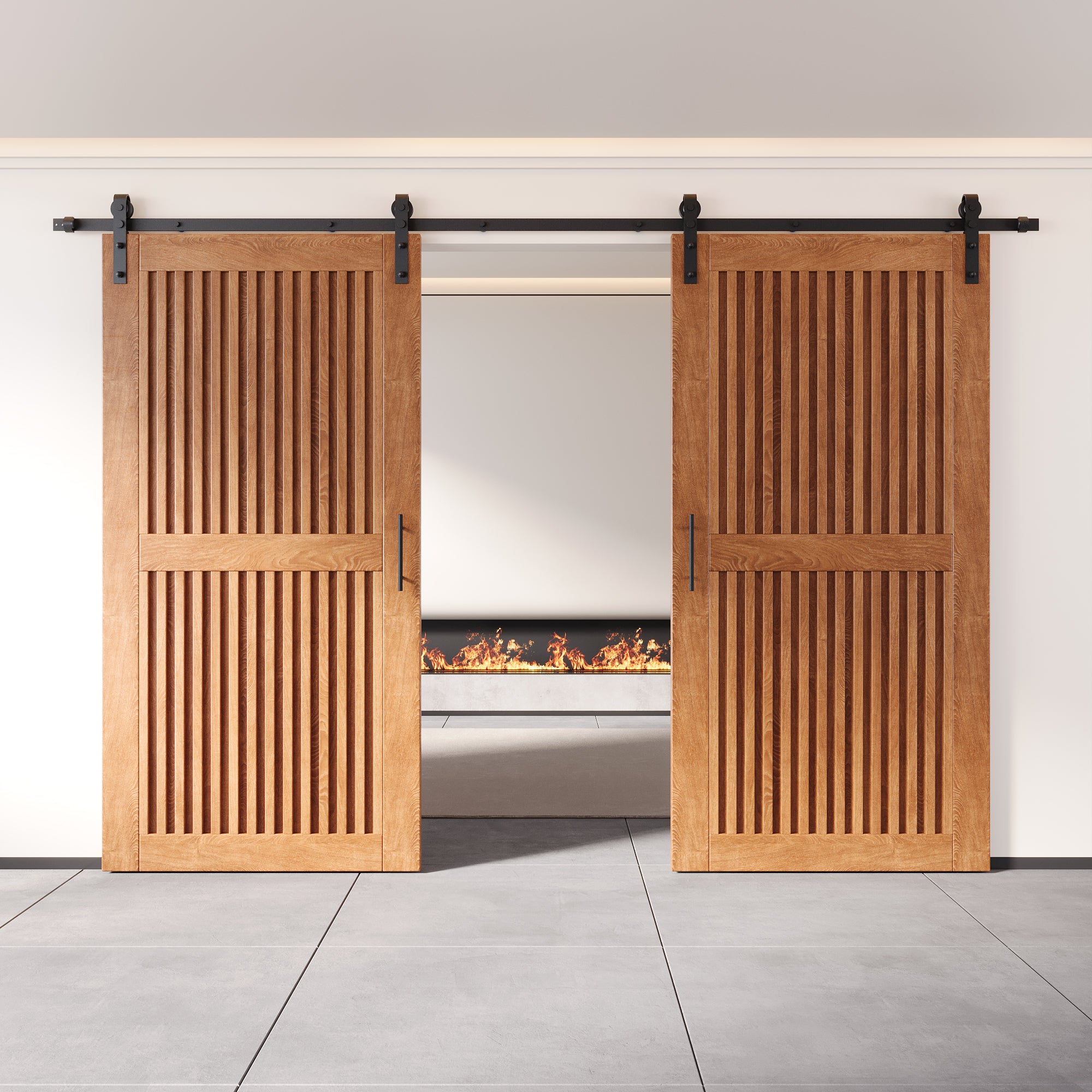 80" Height Early American Vertical Stripe Design Unassembled & Finished Double Pine Wood Barn Door with Non-Bypass Installation Hardware Kit(Interior Use Only)