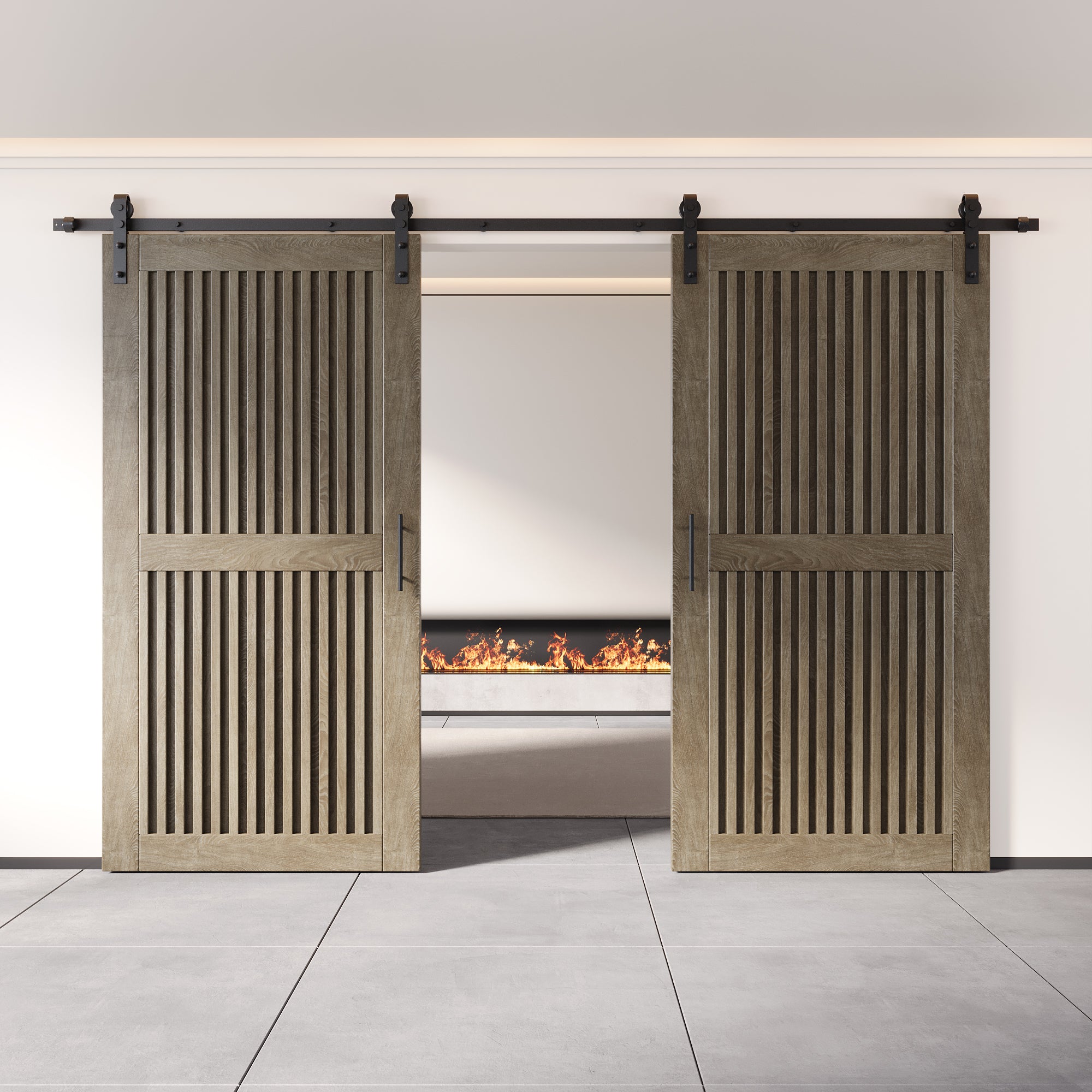 80" Height Classic Gray Vertical Stripe Design Unassembled & Finished Double Pine Wood Barn Door with Non-Bypass Installation Hardware Kit(Interior Use Only)