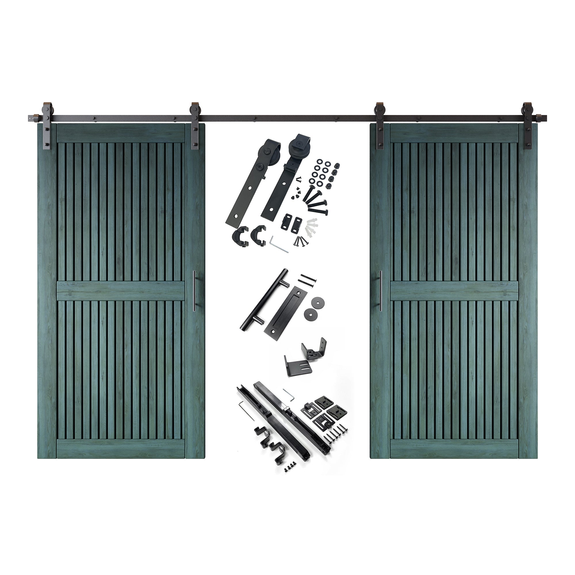 80" Height Royal Pine Vertical Stripe Design Unassembled & Finished Double Pine Wood Barn Door with Non-Bypass Installation Hardware Kit(Interior Use Only)