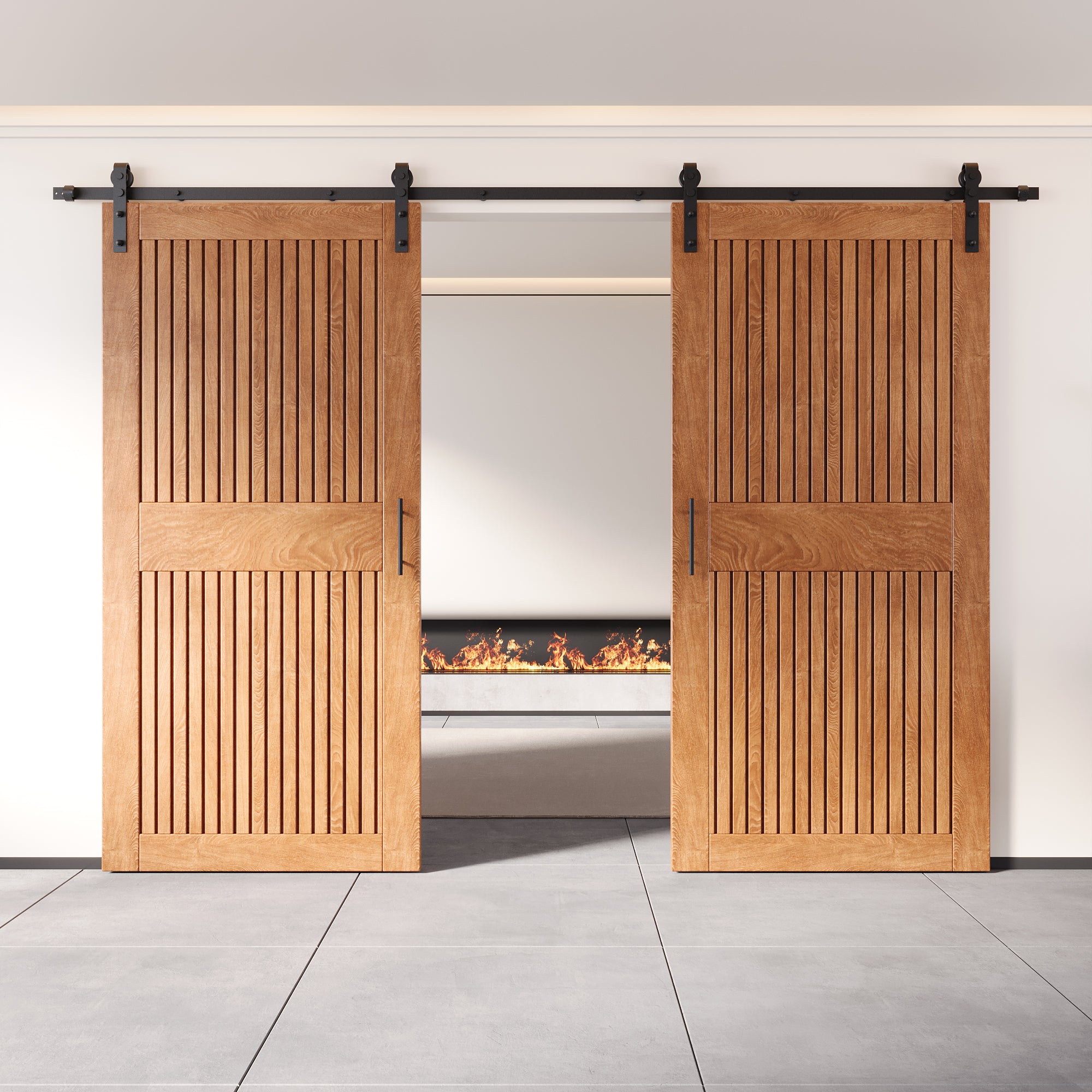 84" Height Early American Vertical Stripe Design Unassembled & Finished Double Pine Wood Barn Door with Non-Bypass Installation Hardware Kit(Interior Use Only)