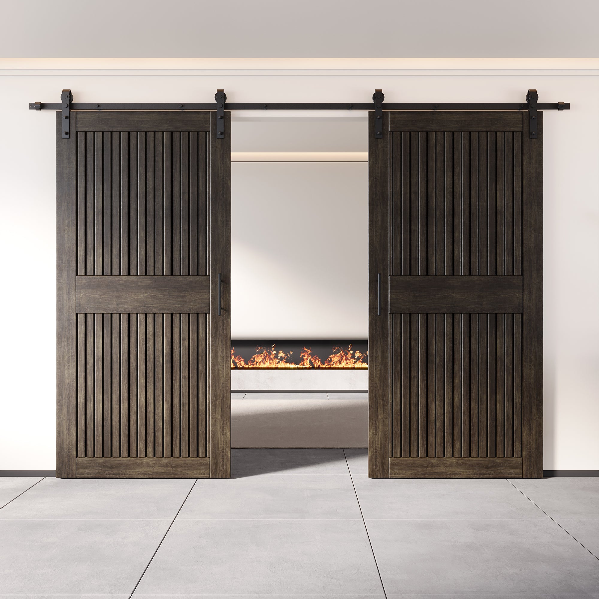 84" Height Ebony Vertical Stripe Design Unassembled & Finished Double Pine Wood Barn Door with Non-Bypass Installation Hardware Kit(Interior Use Only)