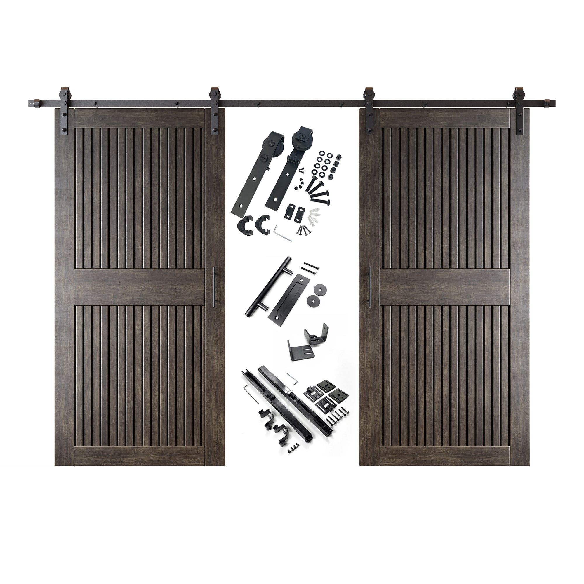 84" Height Ebony Vertical Stripe Design Unassembled & Finished Double Pine Wood Barn Door with Non-Bypass Installation Hardware Kit(Interior Use Only)