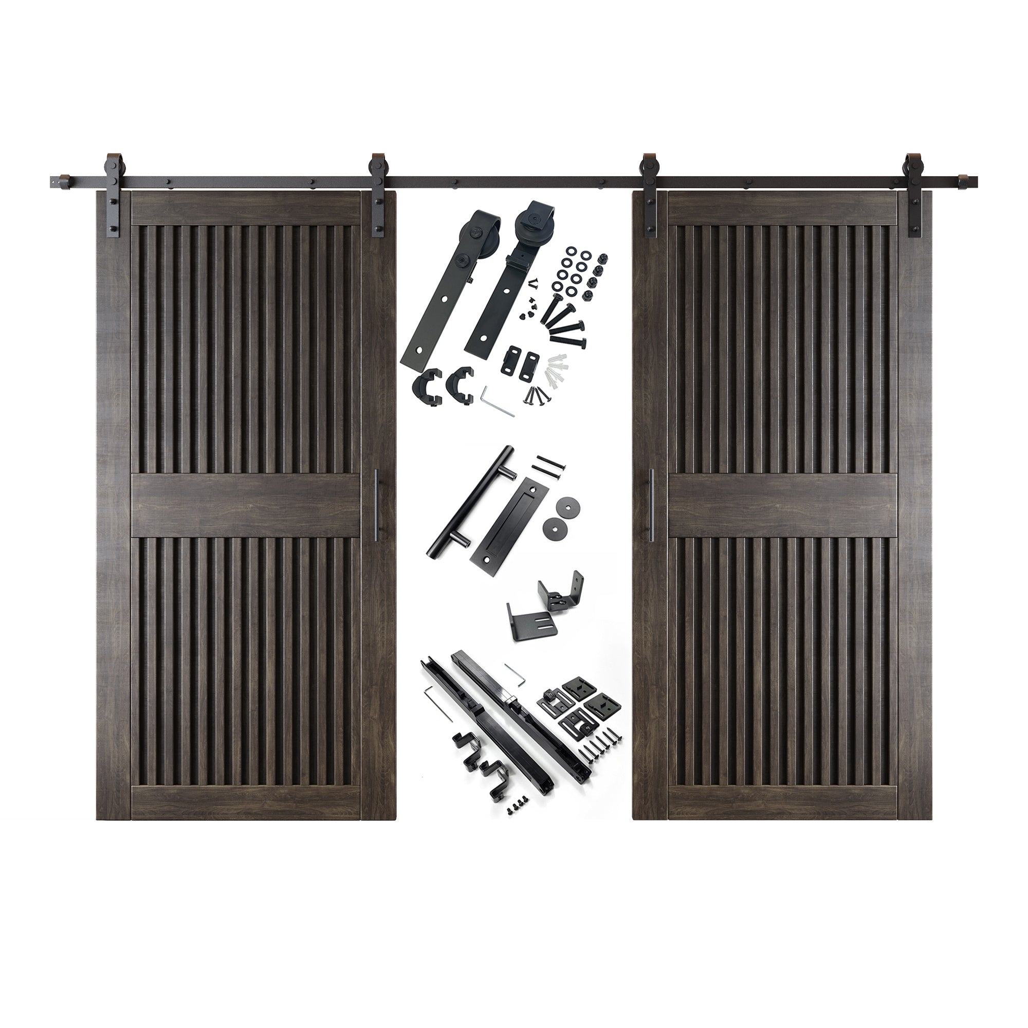 84" Height Ebony Vertical Stripe Design Unassembled & Finished Double Pine Wood Barn Door with Non-Bypass Installation Hardware Kit(Interior Use Only)