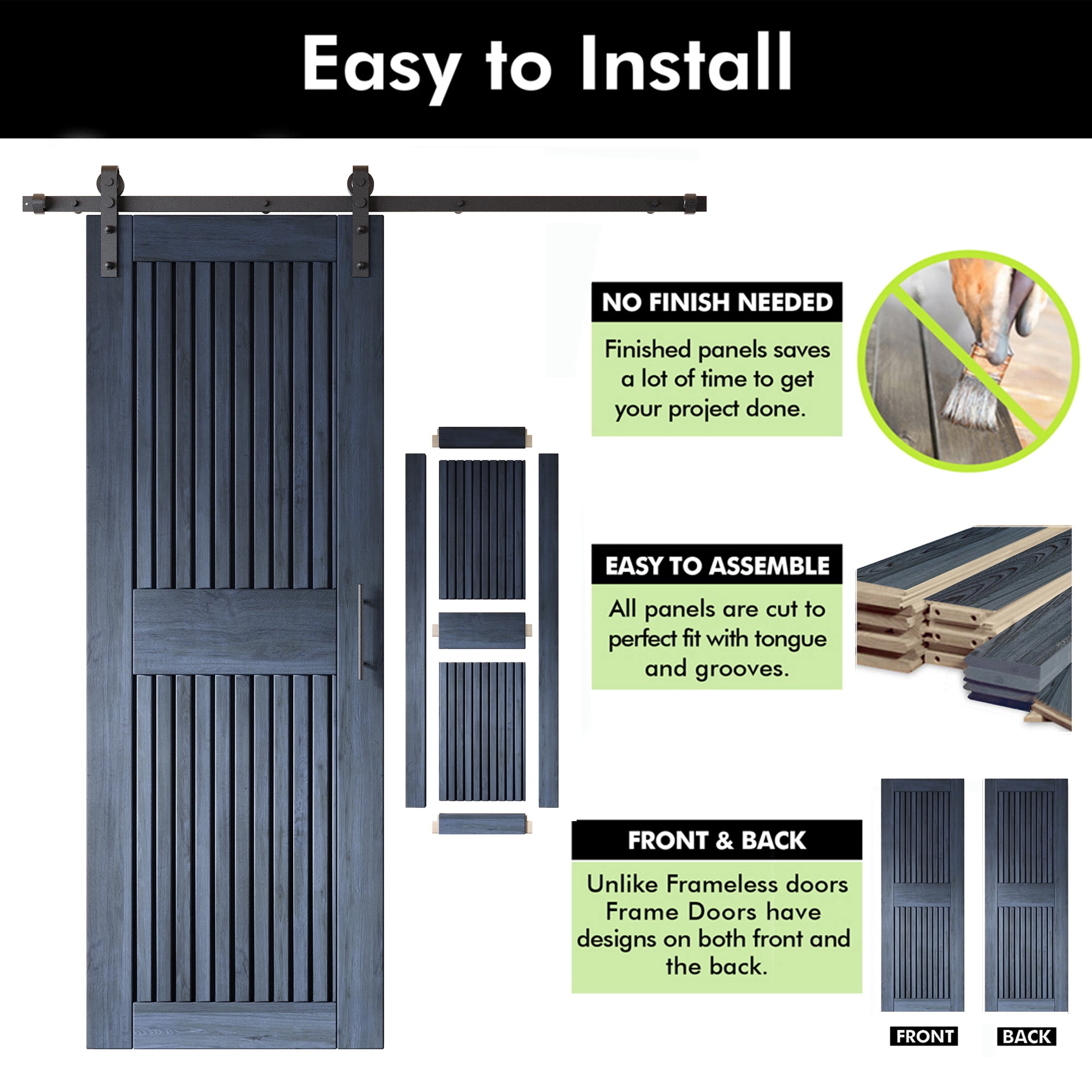 84" Height Navy Vertical Stripe Design Unassembled & Finished Double Pine Wood Barn Door with Non-Bypass Installation Hardware Kit(Interior Use Only)