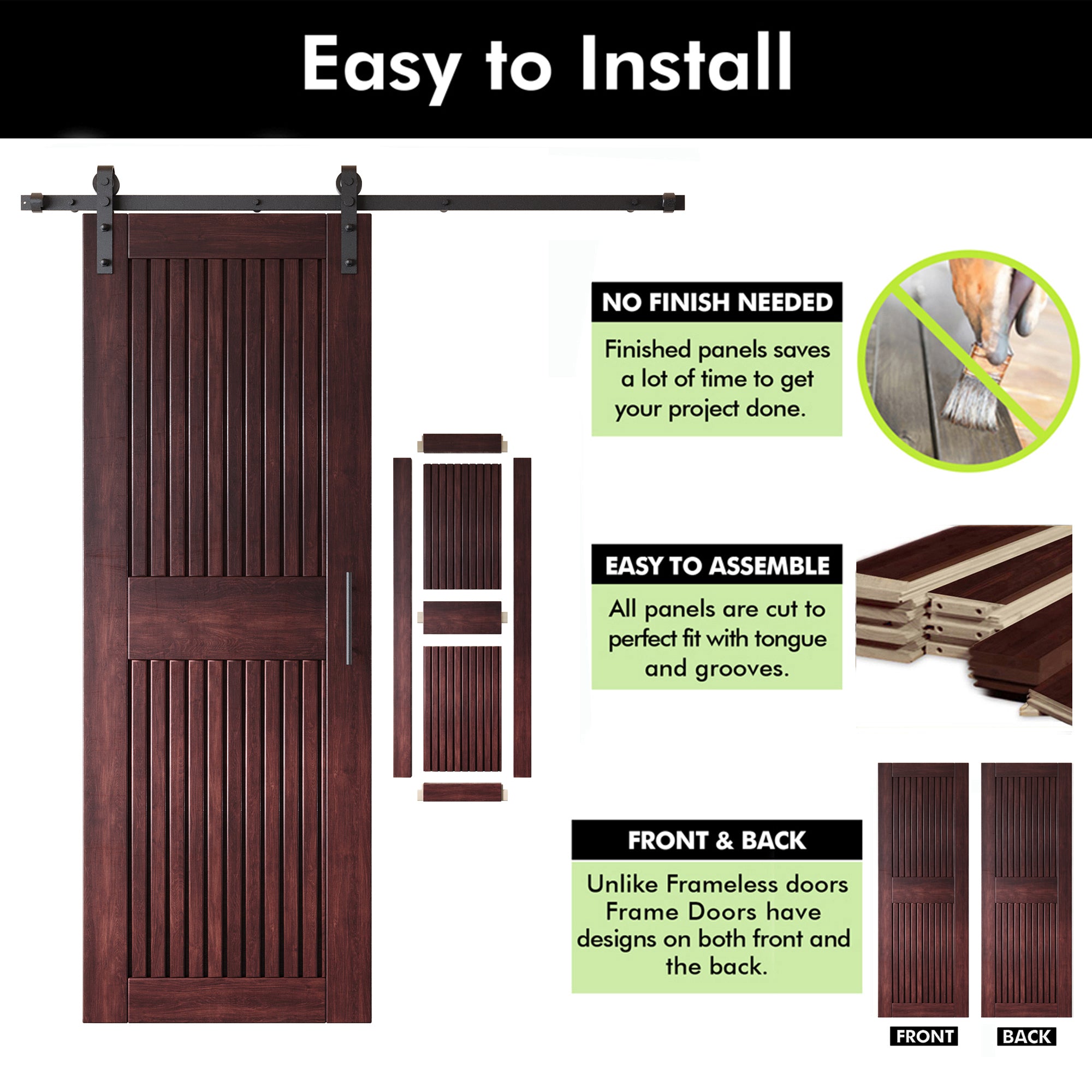 84" Height Red Mahogany Vertical Stripe Design Unassembled & Finished Double Pine Wood Barn Door with Non-Bypass Installation Hardware Kit(Interior Use Only)